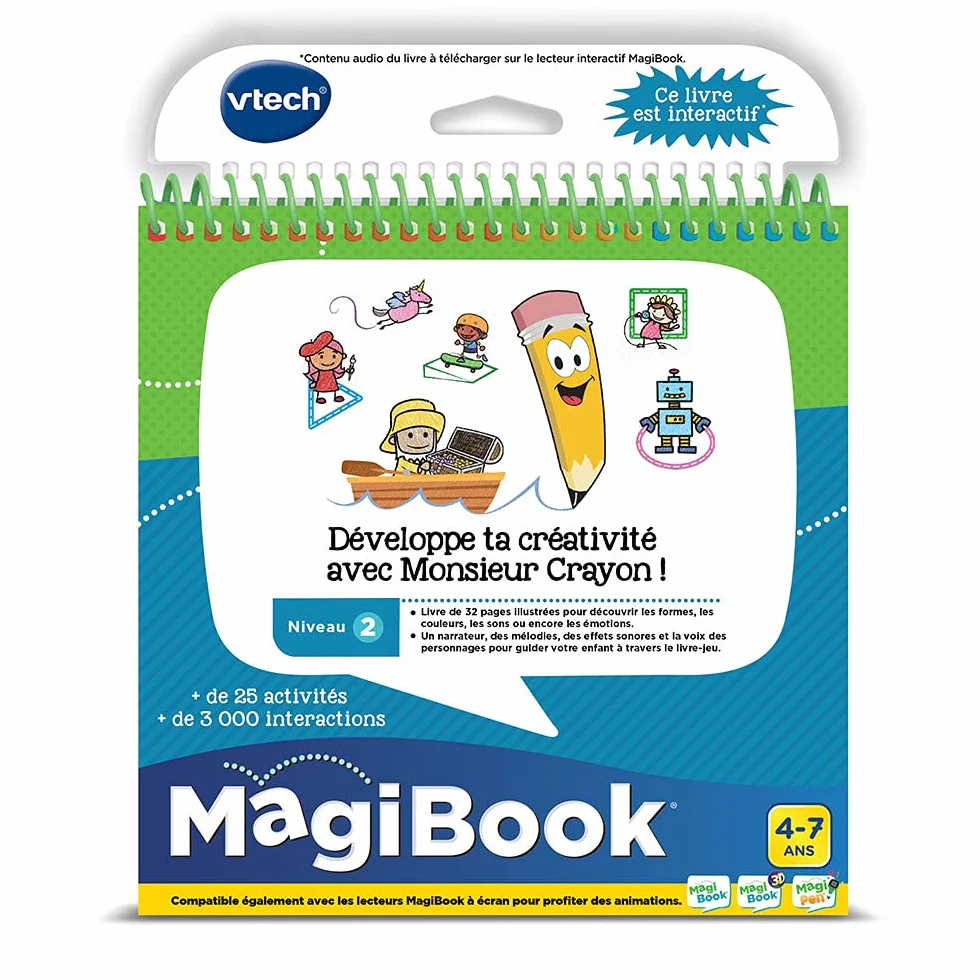 VTech - MagiBook, książka edukacyjna dla dzieci Level 2 Rozwiń swoją kreatywność z Mr. Ołówkiem, ilustrowanymi i interaktywnymi stronami, prezent dla chłopca i dziewczynki od 4 lat do 7 lat -
