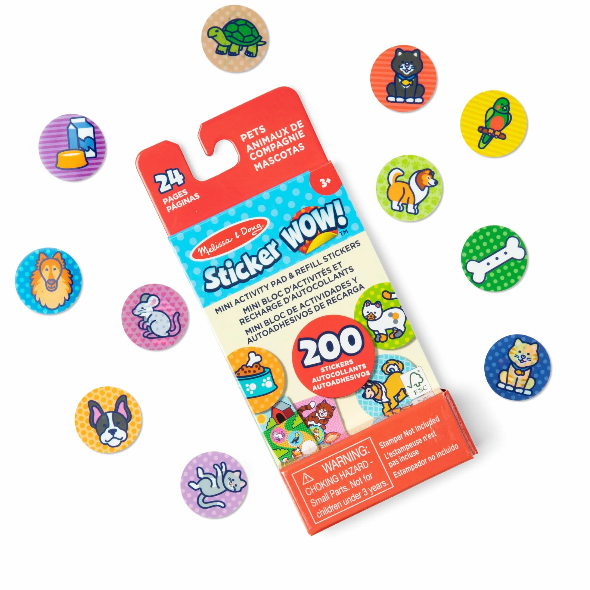 Melissa & Doug Naklejka WOW Mini podkładka do aktywności i 200 naklejek uzupełniających do naklejek, stempli, sztuki i rzemiosła, Fidget Toy Collectibles – naklejki dla zwierząt domowych