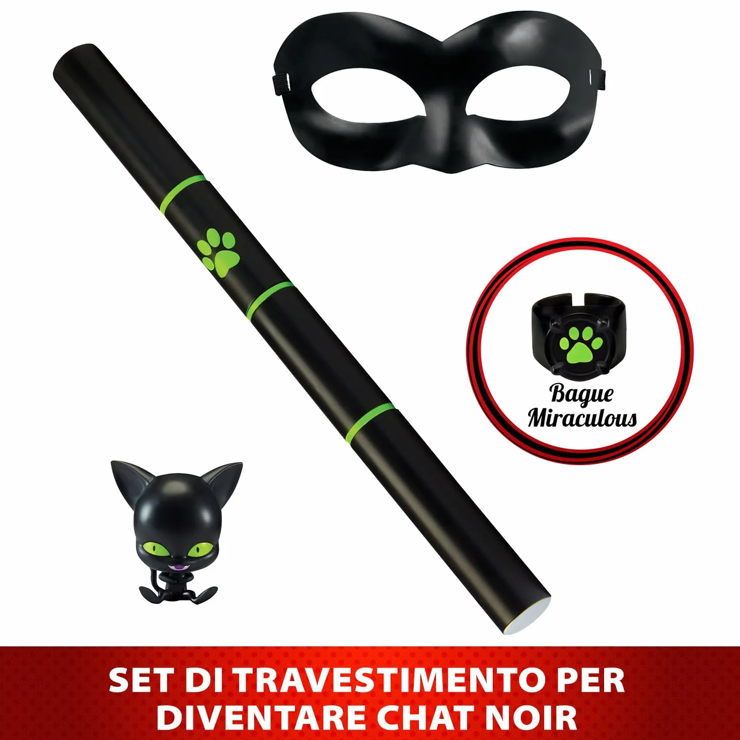 BANDAI - Miraculous Zestaw Do Przekształcania - Kostium Cat Noir - Superbohater Akcesoria - Kostium Dziecięcy Chat Noir - Oficjalna Licencja - Zabawka Dla Dzieci Od 4 Lat