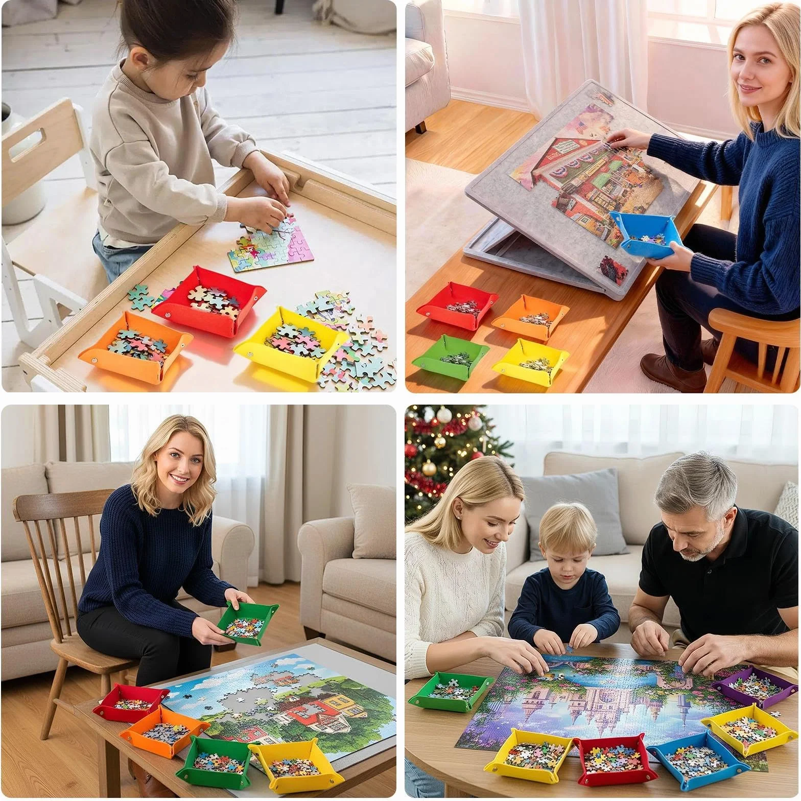 12 sztuk filcowych układanek do sortowania przenośne układanki można układać w stos składane filcowe tace do sortowania guzików pudełko do sortowania puzzli akcesoria do puzzli 1000 elementów