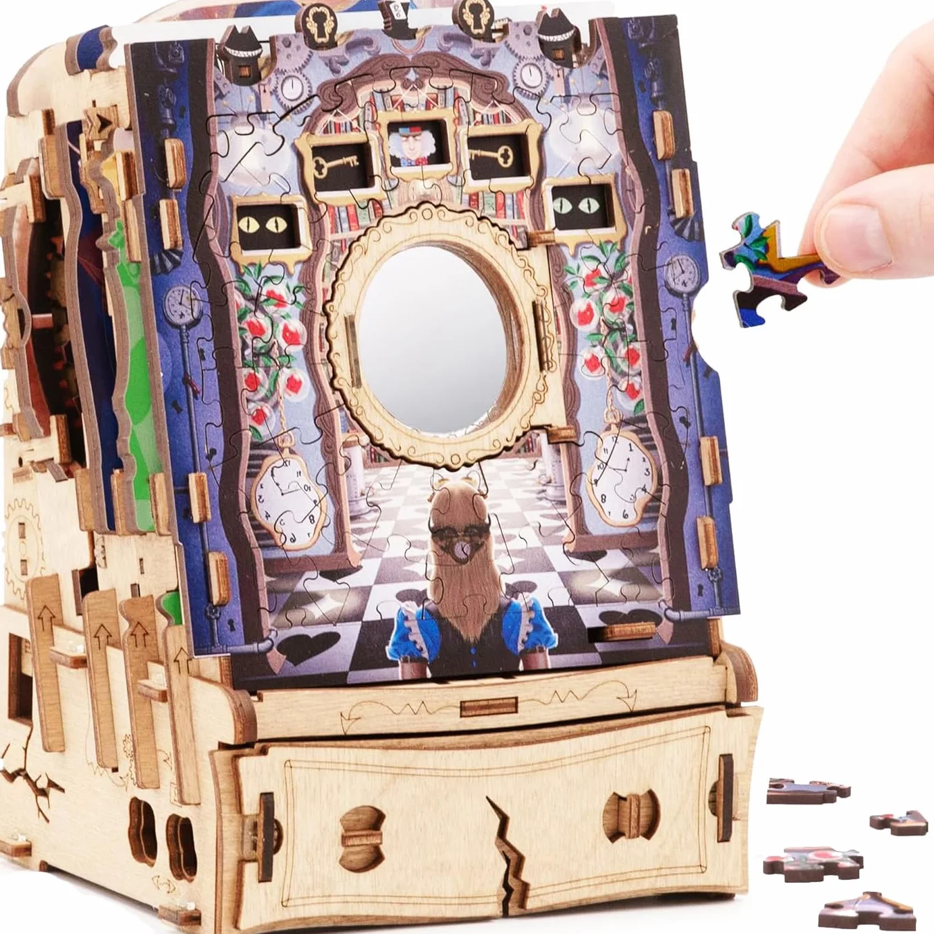 iDventure Cluepuzzle Wonderbox of Alice | gra Escape Room z puzzlami | Alicja w Krainie Czarów 3D | pudełko na prezent | skrzynia skarbów | pudełko na puzzle sekwencyjne | prezent pieniężny | prezent