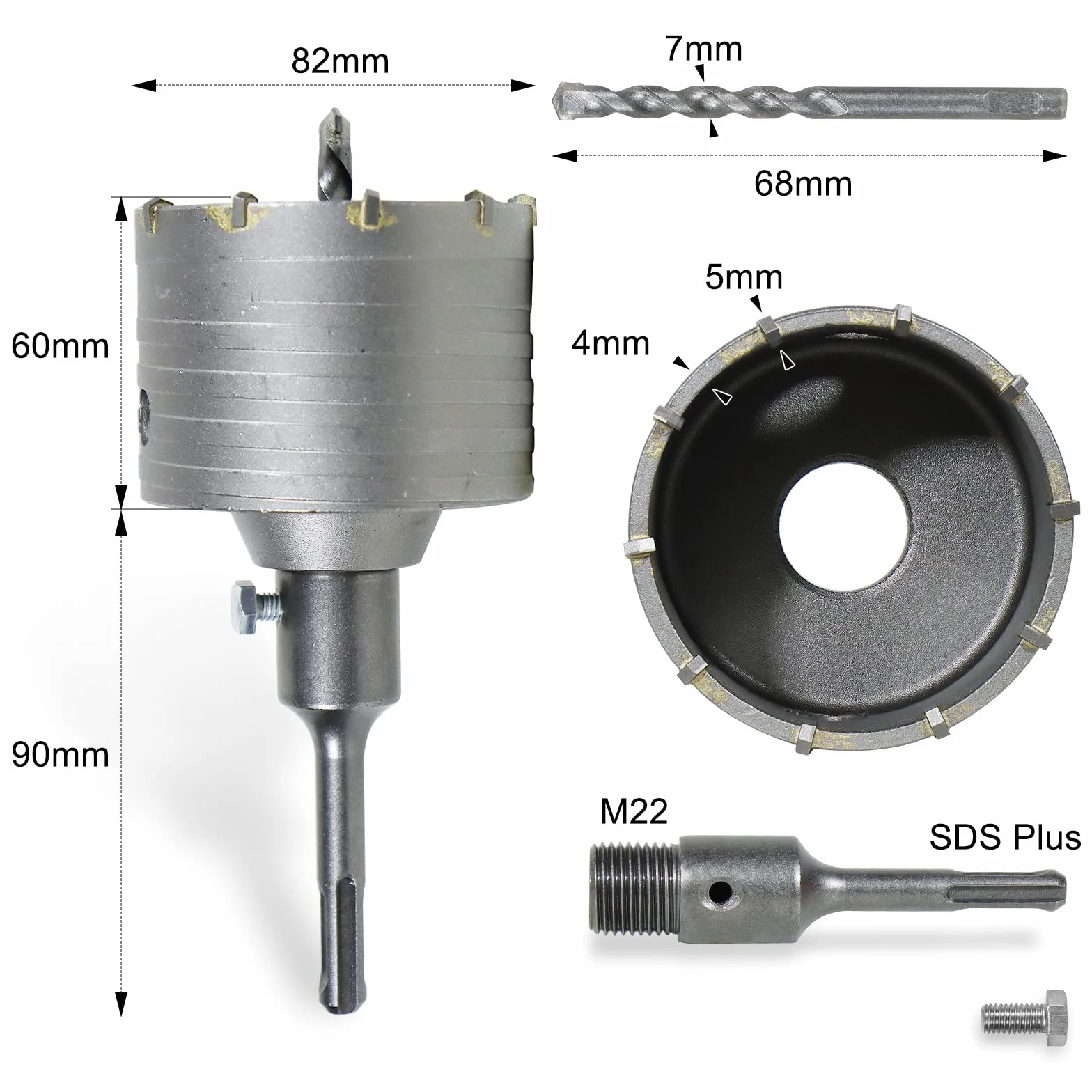 CCLIFE Korona diamentowa 50/55/65/68/80/82/100 mm wiertło do betonu z adapterem SDS plus Korona diamentowa Wiertło do ściany i betonu