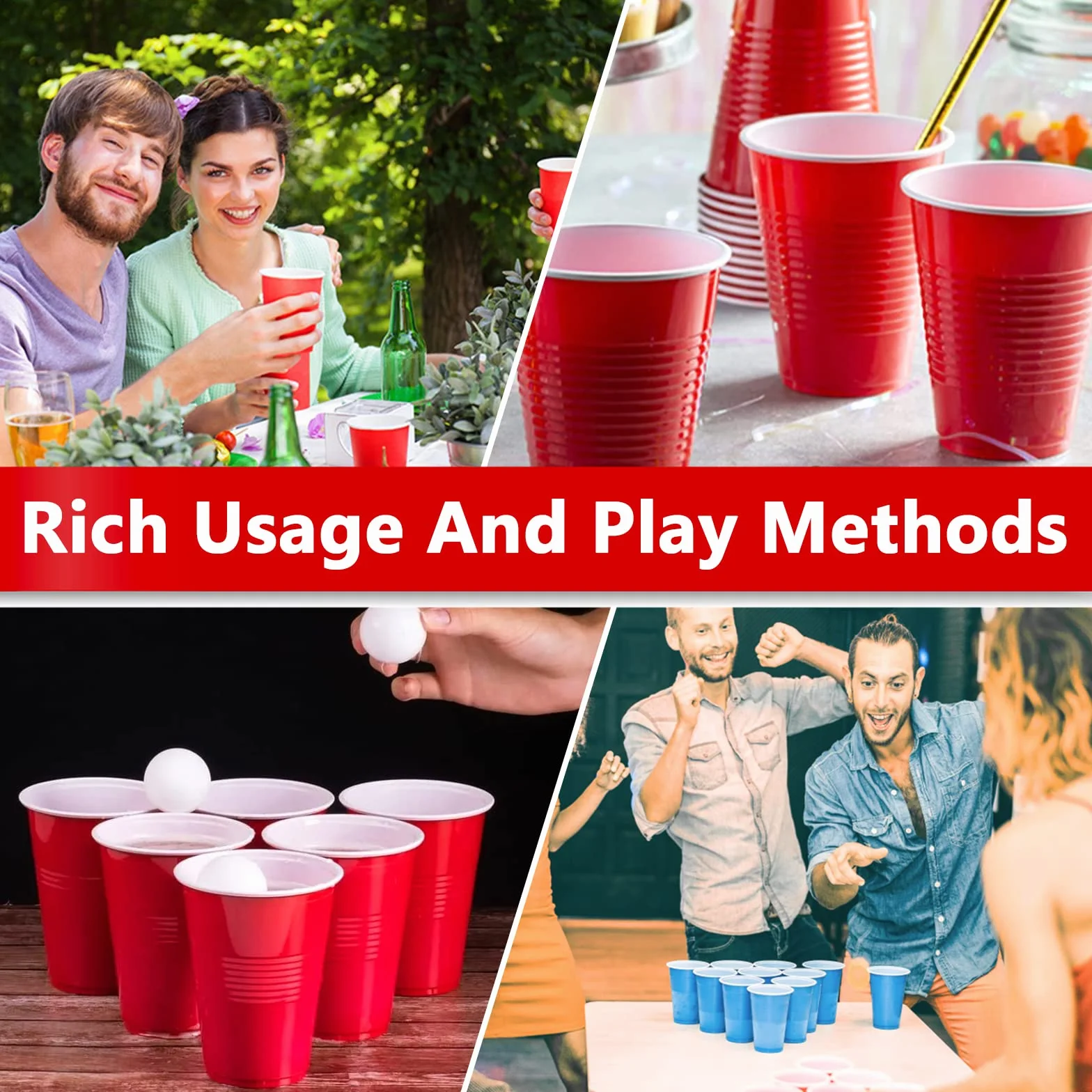 Frasheng Beer Pong Party Cups 100 sztuk 12 piłek Plastikowe Kubki 16 uncji Wielokrotnego Użytku Zestaw