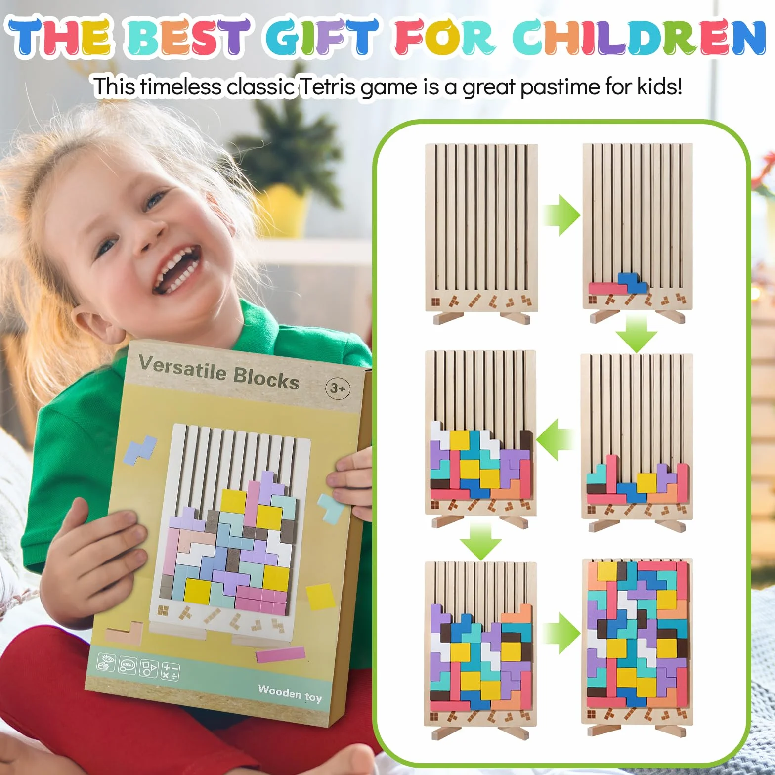 Drewniane puzzle Tetrs, zabawki edukacyjne, Montessori Games 3 4 5 6 lat, inteligencja układanka, zabawka do mózgu, kolorowe geometryczne bloki tetrs, prezent dla dziecka