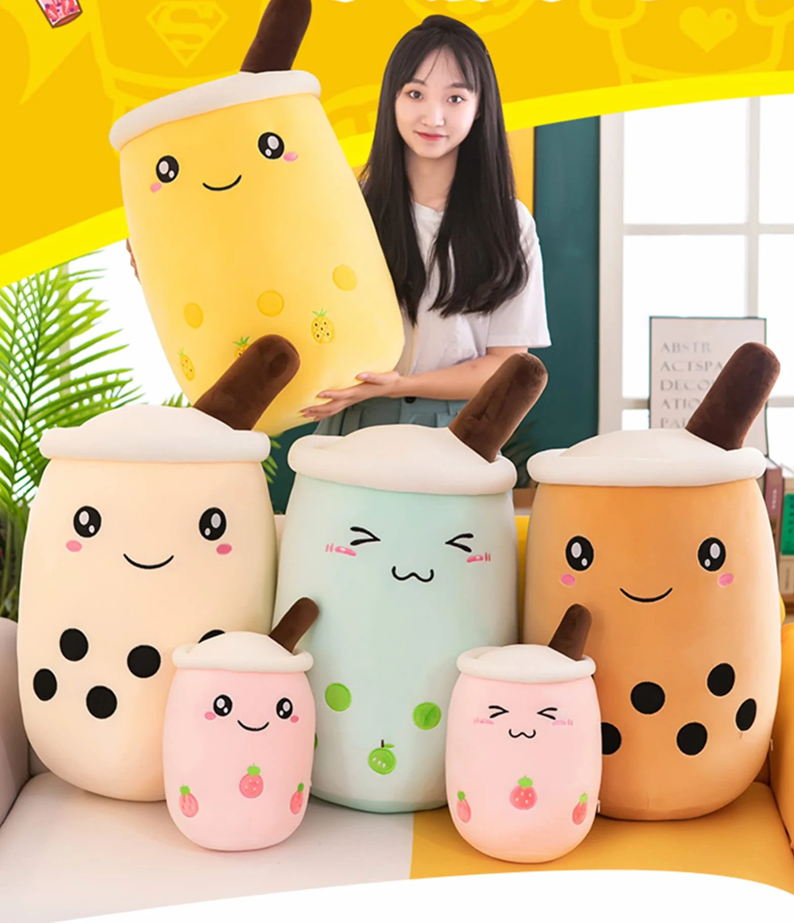 Bubble Tea pluszowe zwierzątko Boba, przytulanka, miękka maskotka do herbaty, miękka lalka, filiżanka do herbaty, poduszka dla dzieci (niebieska wąż, 25 cm)