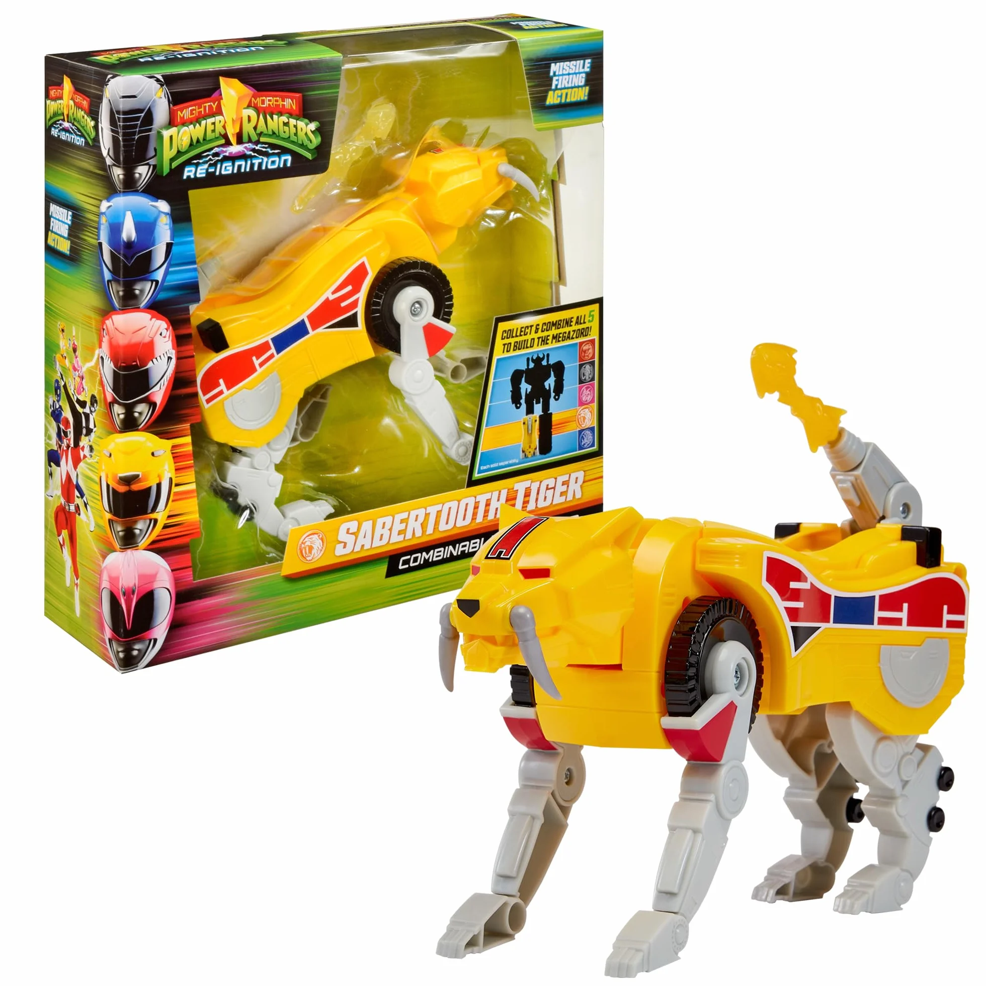 Power Rangers - Kolekcja Megazord, przegubowe Zords, Figurka, 20 cm, model Sabertooth Tiger Dinozord, dla dzieci od 4 lat, PWG052