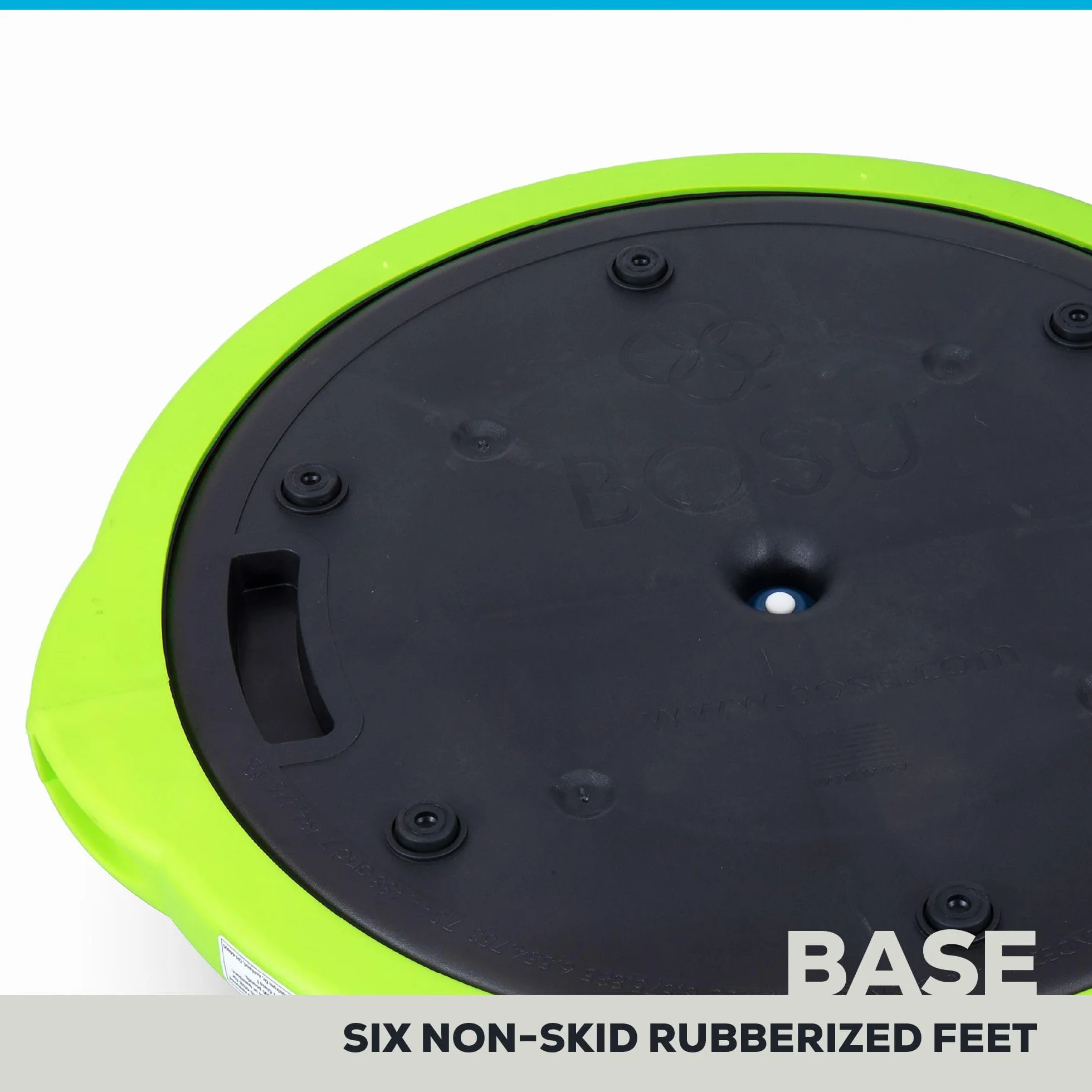 Bosu Balance Ball Trenażer równowagi, sprzęt do ćwiczeń w domu z przewodnikami treningowymi i pompką, 66 cm, niebieski – nadmuchiwana platforma fitness do treningu siłowego, ćwiczeń, równowagi