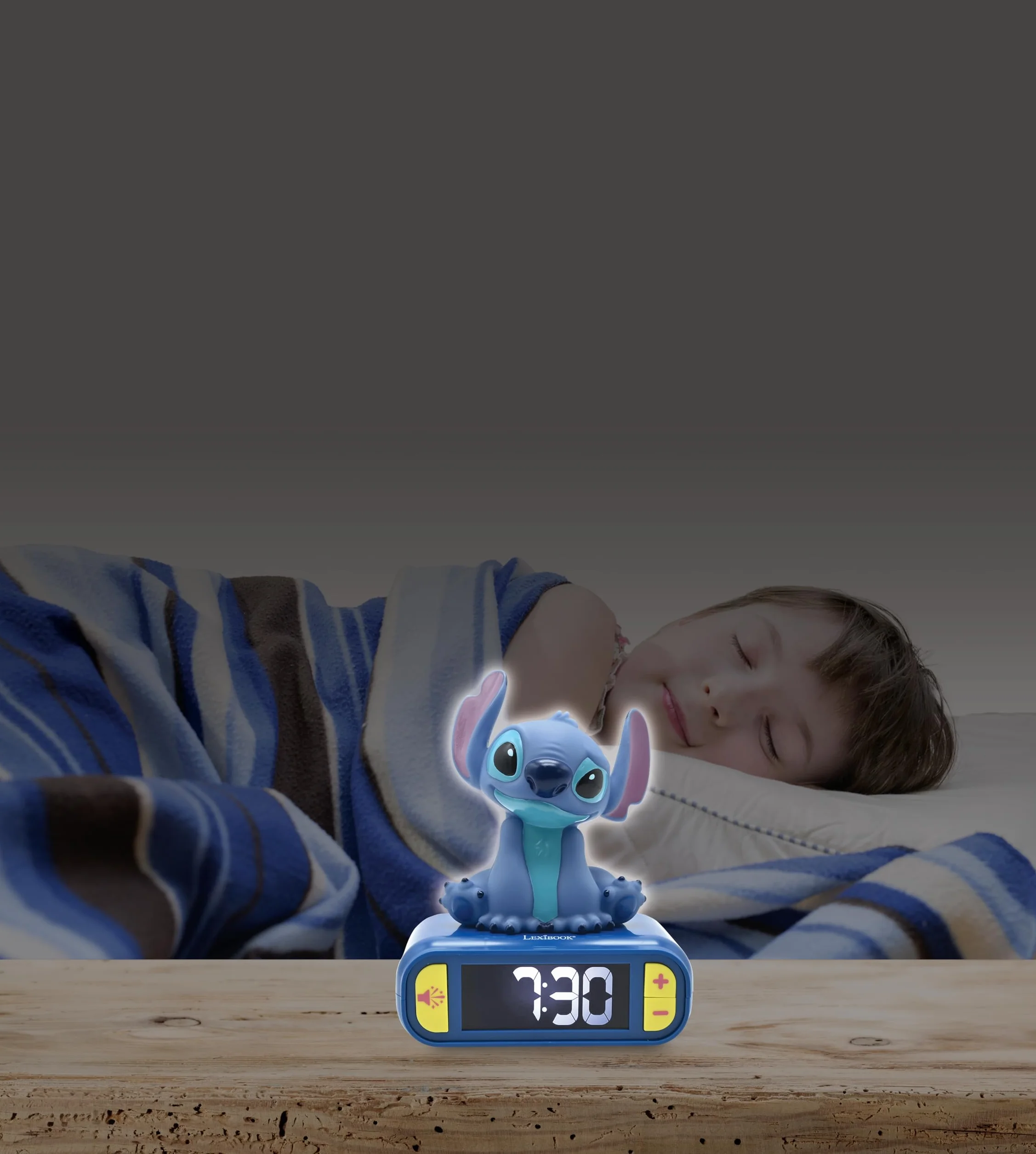 Lexibook Disney Stitch Budzik Nocny z Świecącą Postacią, 6 Alarmów, Podświetlany LCD, Niebieski RL800D