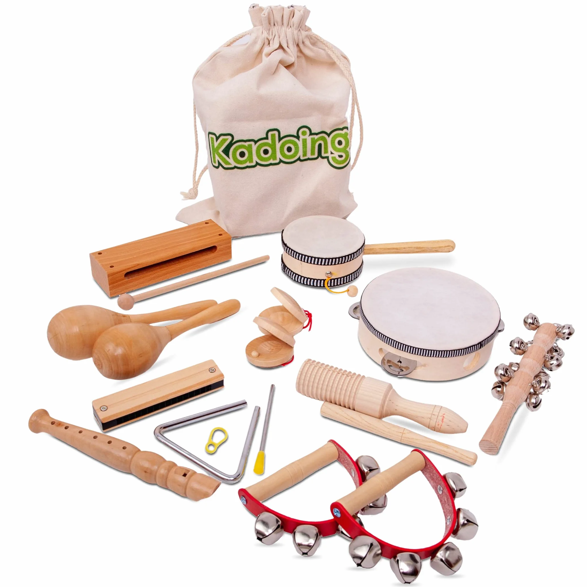 18-częściowy drewniany zestaw instrumentów muzycznych dla dzieci - zabawki Montessori - instrumenty edukacyjne - zabawki drewniane - prezent muzyczny - tamburyn - instrumenty zabawkowe