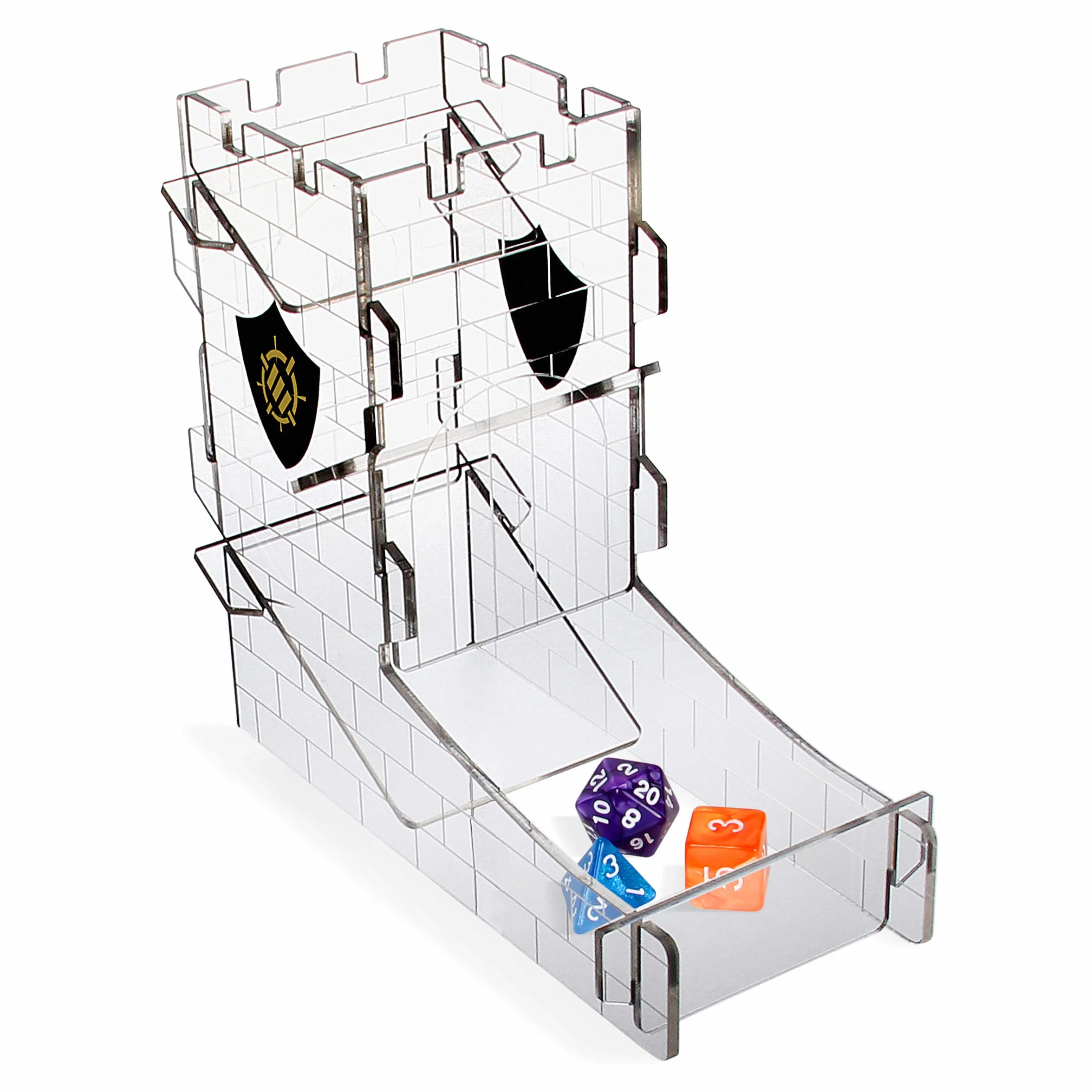 ENHANCE Wieża kostkowa miska na kostki do gier typu RPG – konstrukcja wieży zamkowej, przenośny wałek, rzuć do 14 kostek – wytrawiony design, idealny na Game Nights