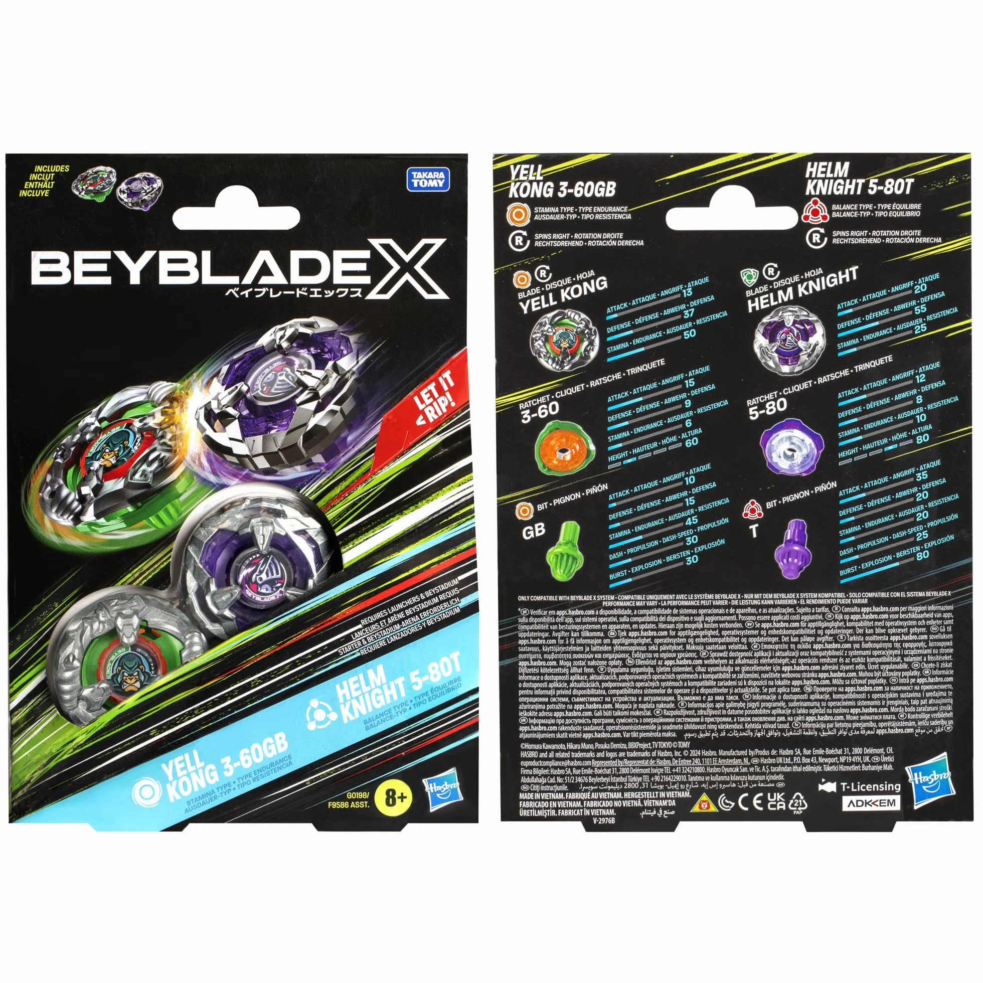 Beyblade X Yell Kong 3-60 GB i Helm Knight 5-80T top dwupak zestaw, zabawki spinningowe dla dzieci 8+