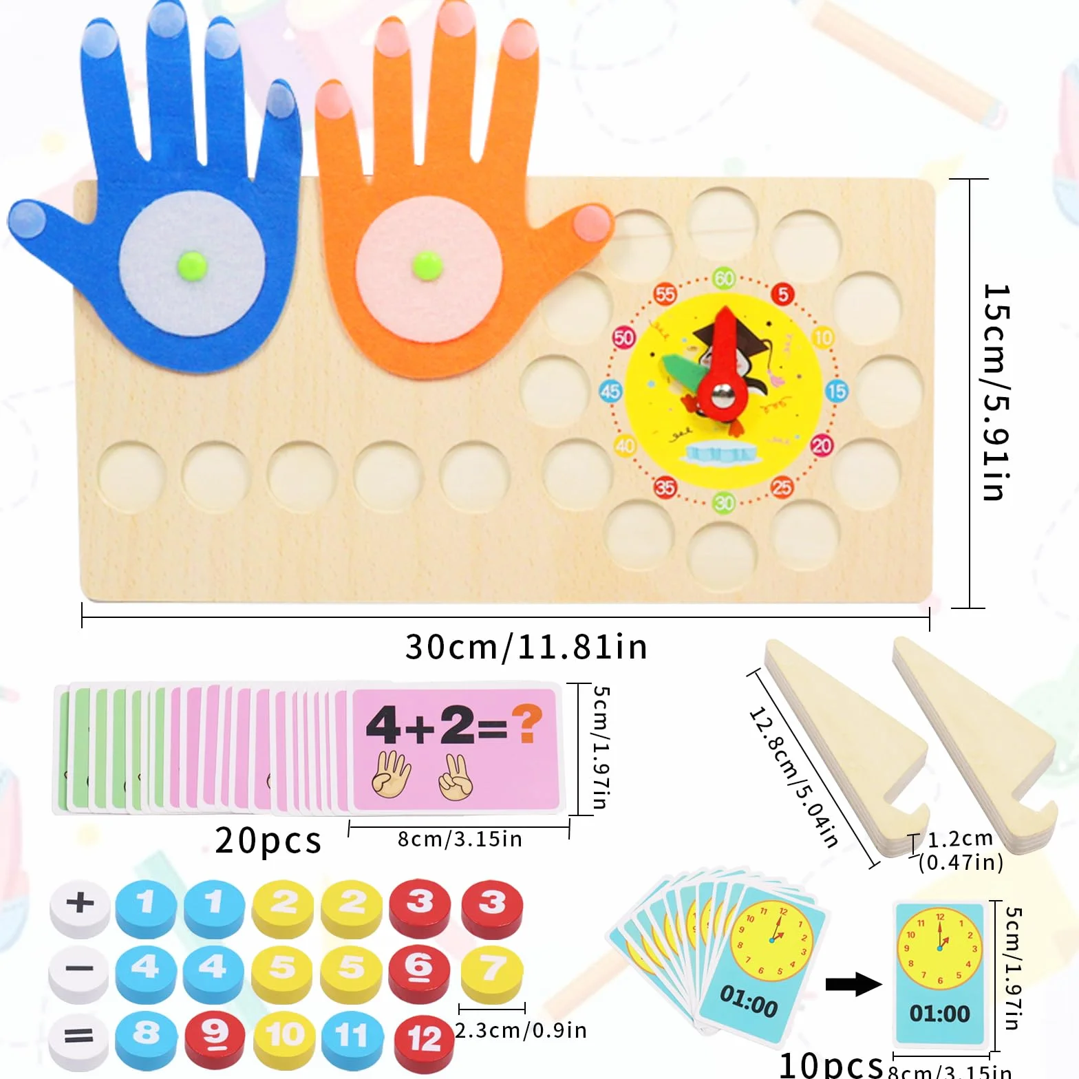Qunkun Drewniana zabawka matematyczna, liczenie palców, zabawka dla dzieci, zabawka do nauki liczenia, zabawka dla chłopców i dziewczynek od 4-7 lat