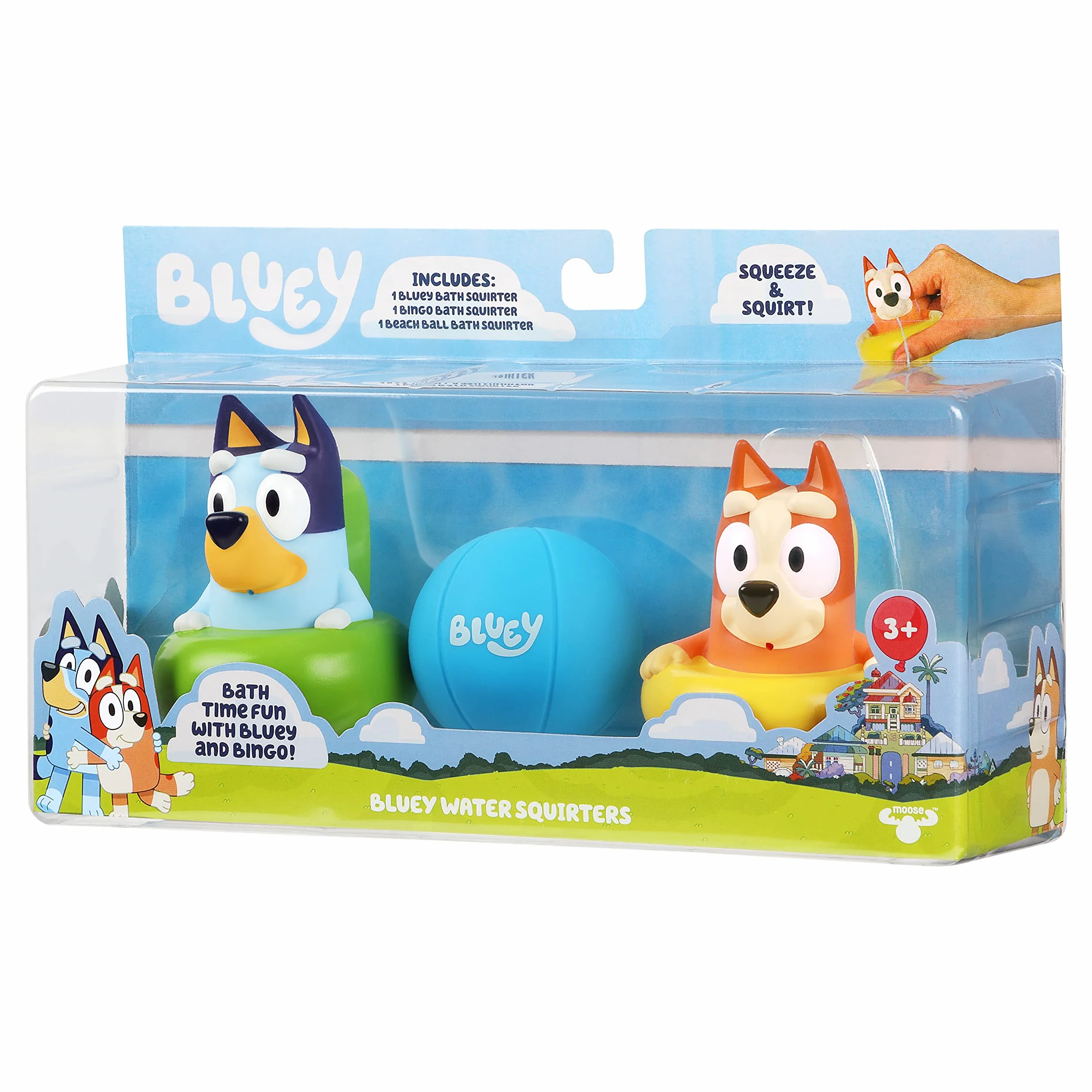Bluey Official 3 Pack Bath Squirters Toy with Bluey, Bingo and Ball