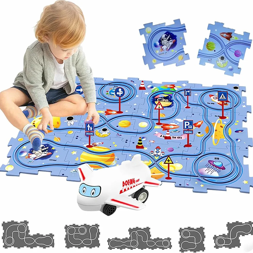 Tor samochody dla dzieci DIY tor wyścigowy 12 sztuk puzzle DIY złamana zabawka edukacyjna prezent gry dla dzieci 2 3 4 5 6 lat (przestrzeń)