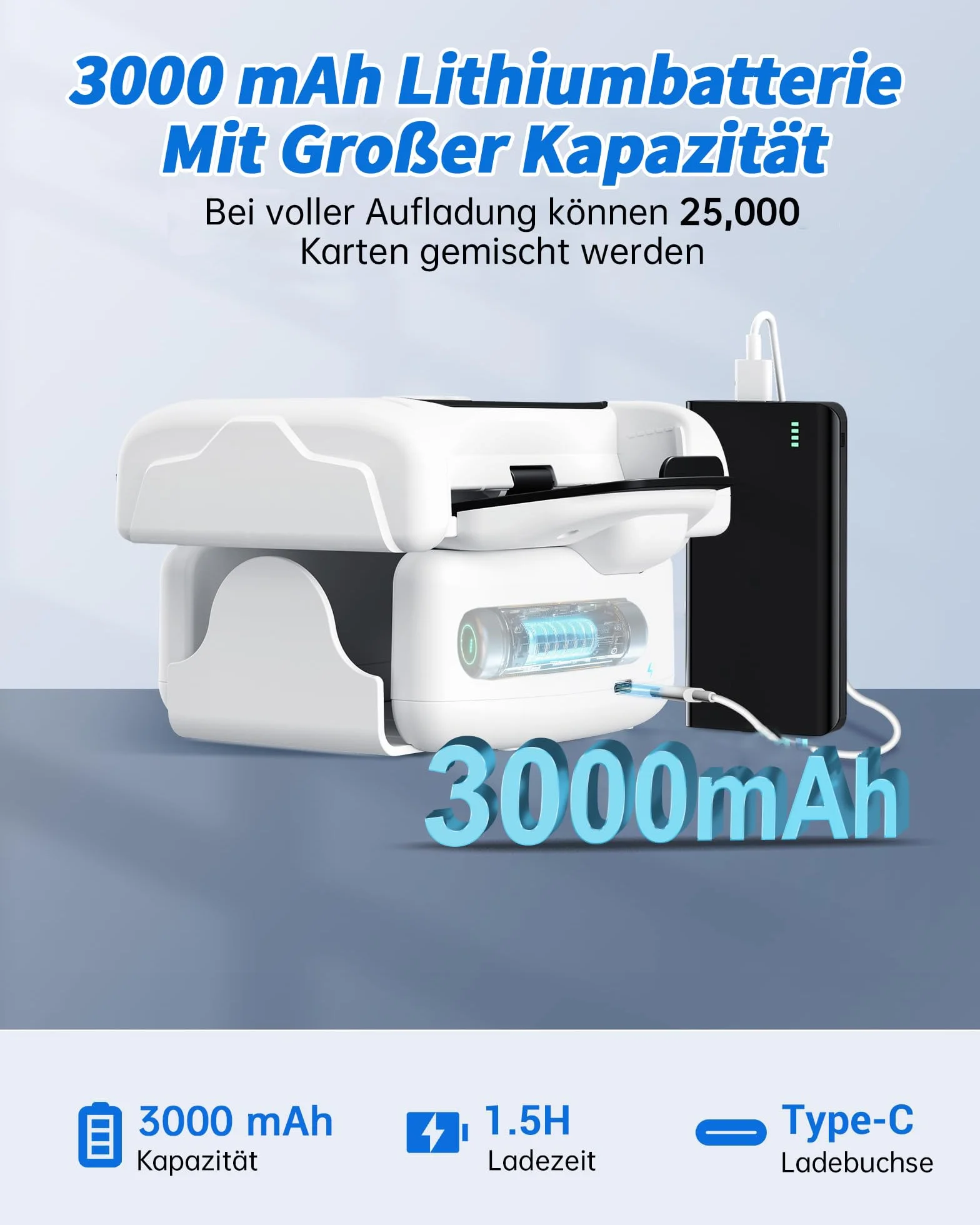 Cicha elektryczna mikser kart, 3000 mAh, 2 tryby, taca na karty do gry, mikser kart na 2 talie, urządzenie do mieszania kart do UNO, Poker, Texas Hold Em, Blackjack
