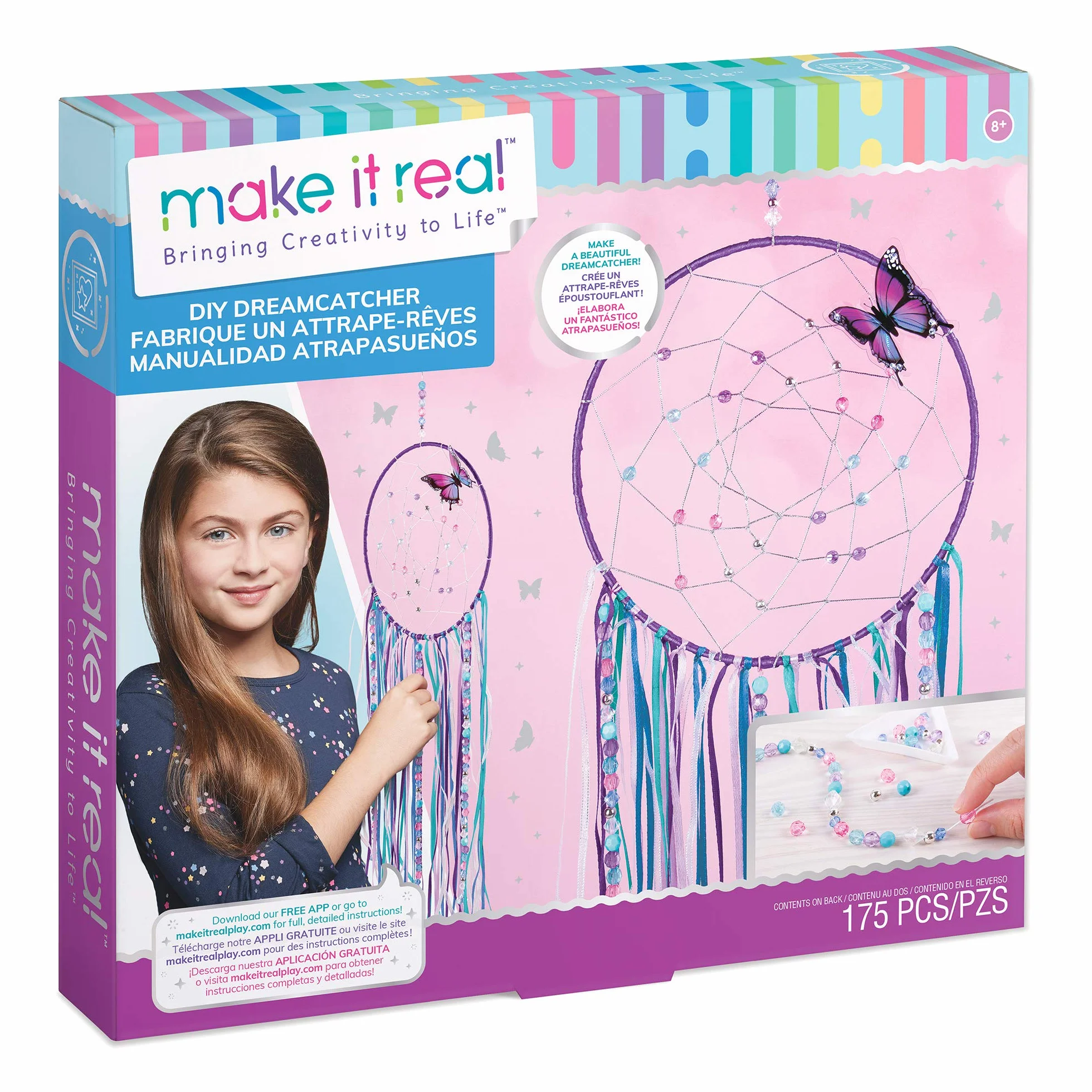 Make It Real – DIY Dreamcatcher. Make Your Own Dream Catcher Arts and Crafts Kit for Tween Girls. Includes Dream Catcher Hoop, Strings and Ribbons, Beads, Butterfly Pin and More