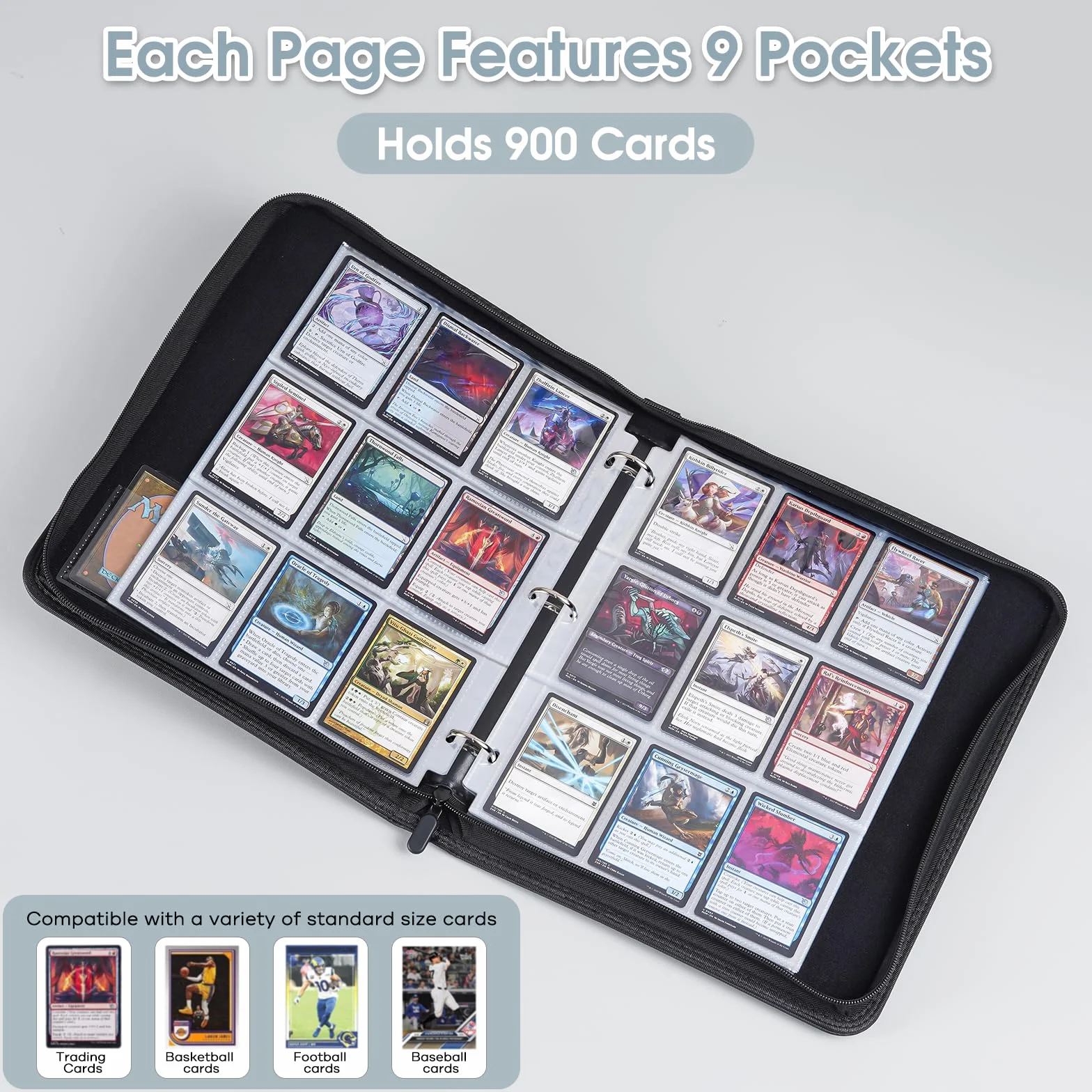 ProCase Album na karty, album na karty, 900 kieszeni, na Magic, TCG, Yu Gi Oh, MTG, czarny