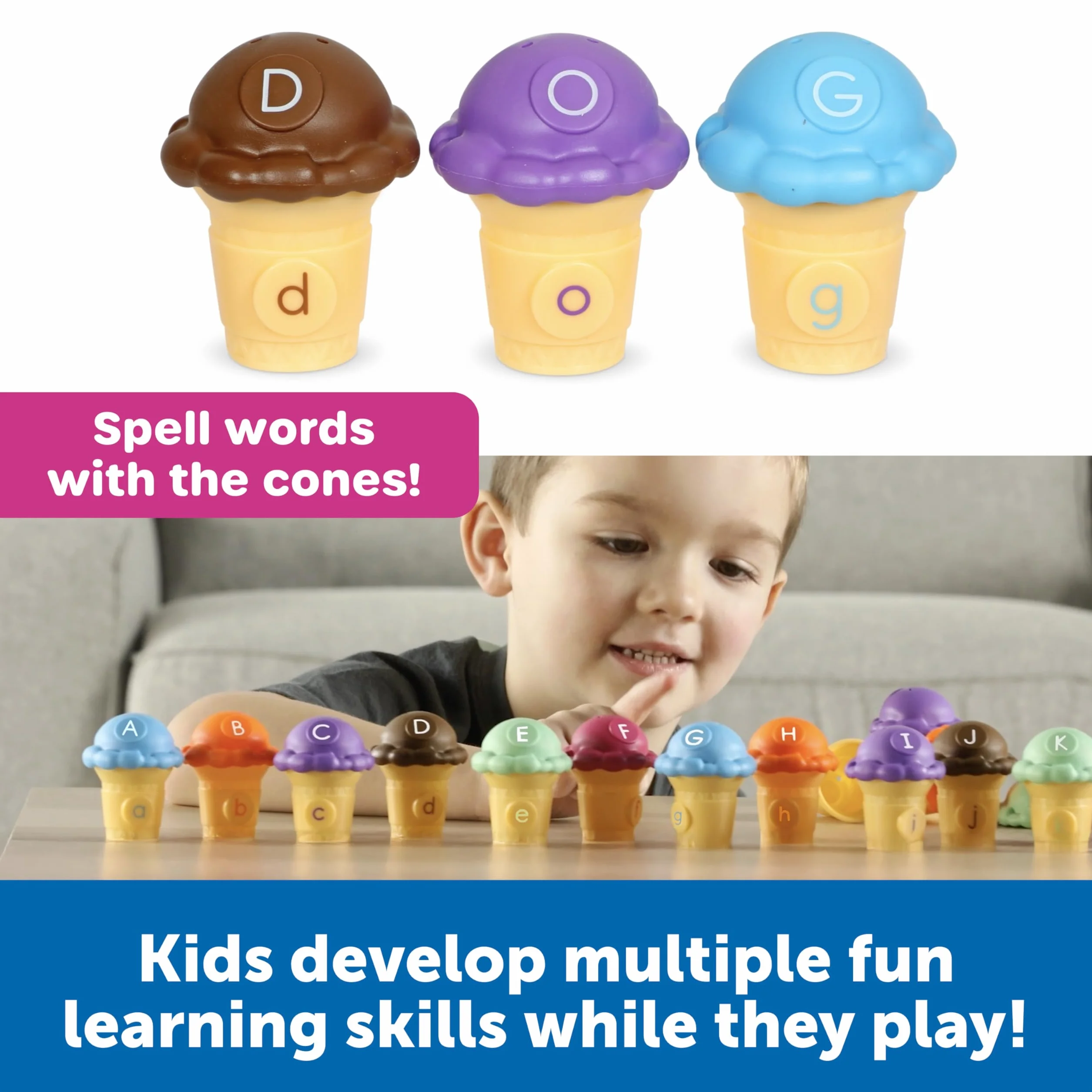 Learning Resources – Minilody do nauki alfabetu, Zabawki do nauki alfabetu dla 3-latków, Nauka liter, Gry ortograficzne, Rozpoznawanie kolorów
