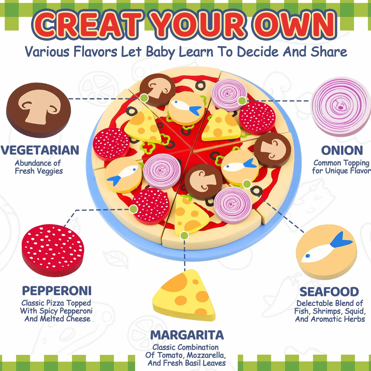 Beberolen drewniana pizza, drewniane zabawki do jedzenia, kuchnia do zabawy w krojenie jedzenia, zabawki do odgrywania ról dla dzieci w wieku 2, 3 i więcej lat, prezent dla chłopca lub dziewczynki