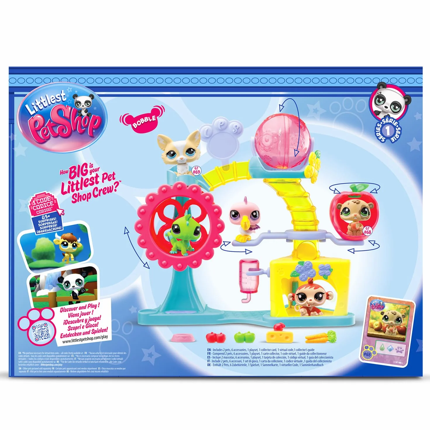 BANDAI Littlest Pet Shop, Czas zabawy Playset, mobilne głowy, Gen 7 (zwierzęta domowe #69 i #68 Ekskluzywne zwierzęta do zabawy), dla dzieci od 4 lat, BF00519 wielokolorowy