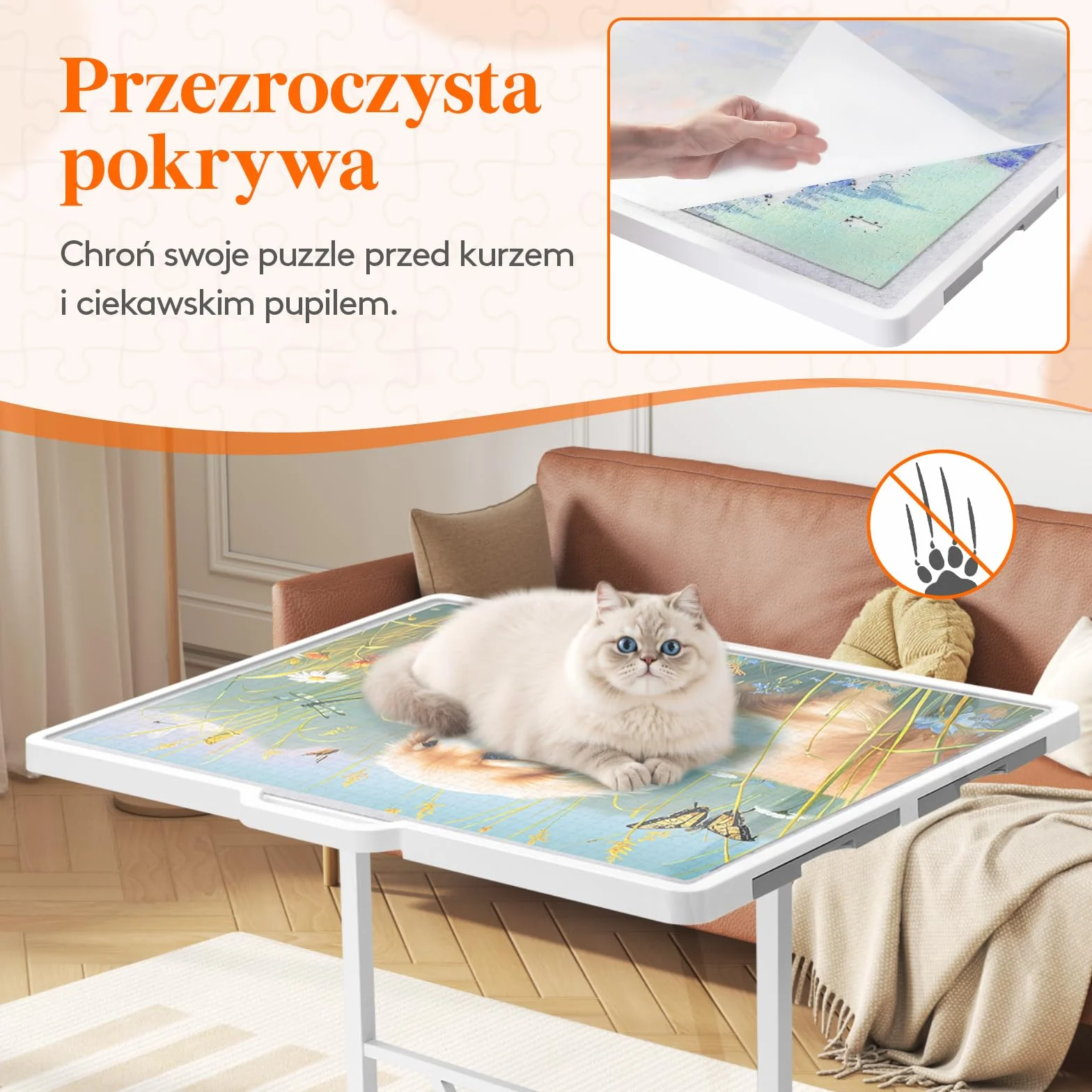 Lifewit 1500 ruchomych puzzli z 4 szufladami / pokrywa, 88,9 x 68,5 cm, deska do puzzli z uchylnymi uchwytami, filcowe półki, stół puzzle z regulacją wysokości, z kółkami blokującymi, biały
