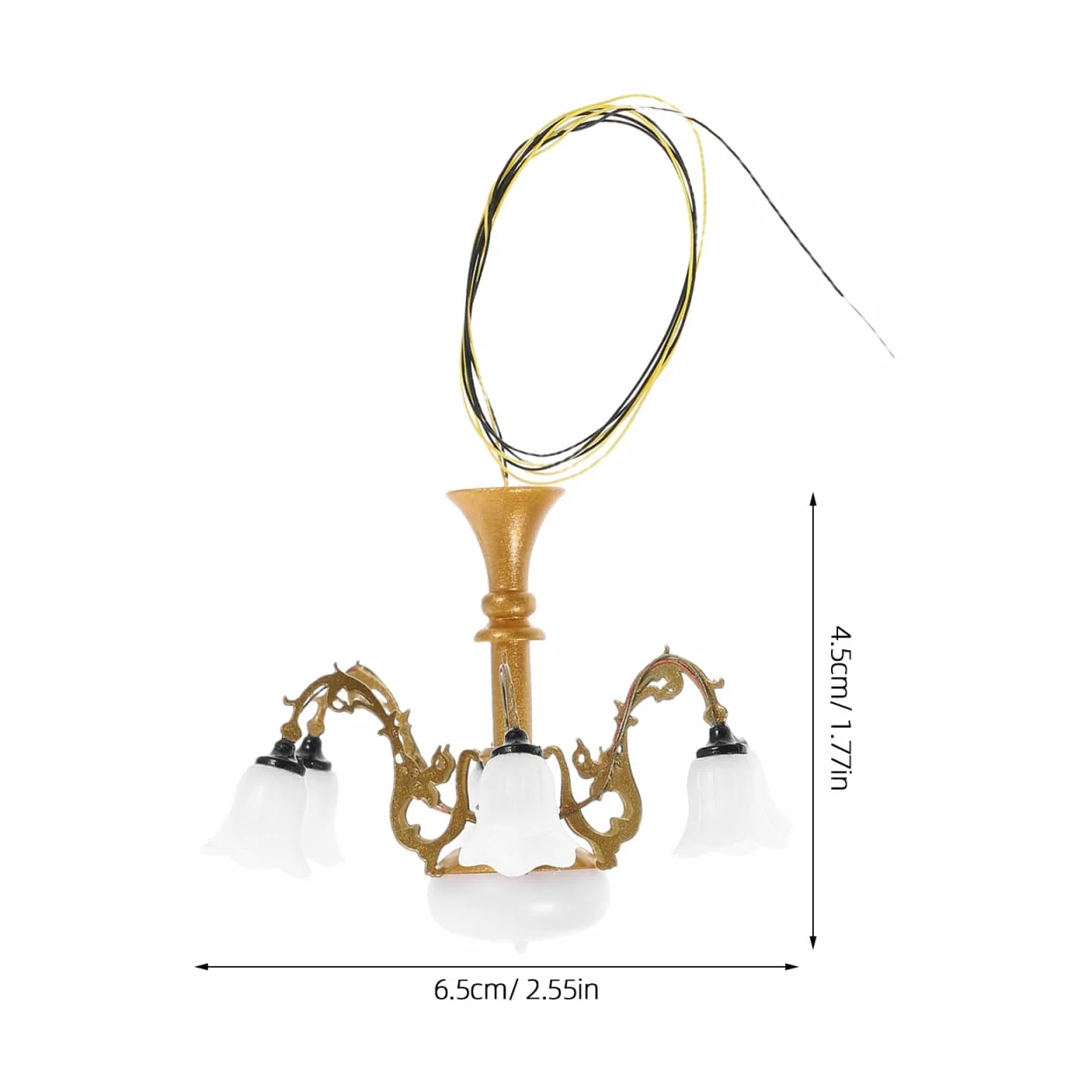 Vaguelly Miniaturowy żyrandol do domku dla lalek światło małe lampy wiszące do miniaturowych mebli piaskownicy model lampa sufitowa złota 6,5 x 6,5 x 4,5 cm