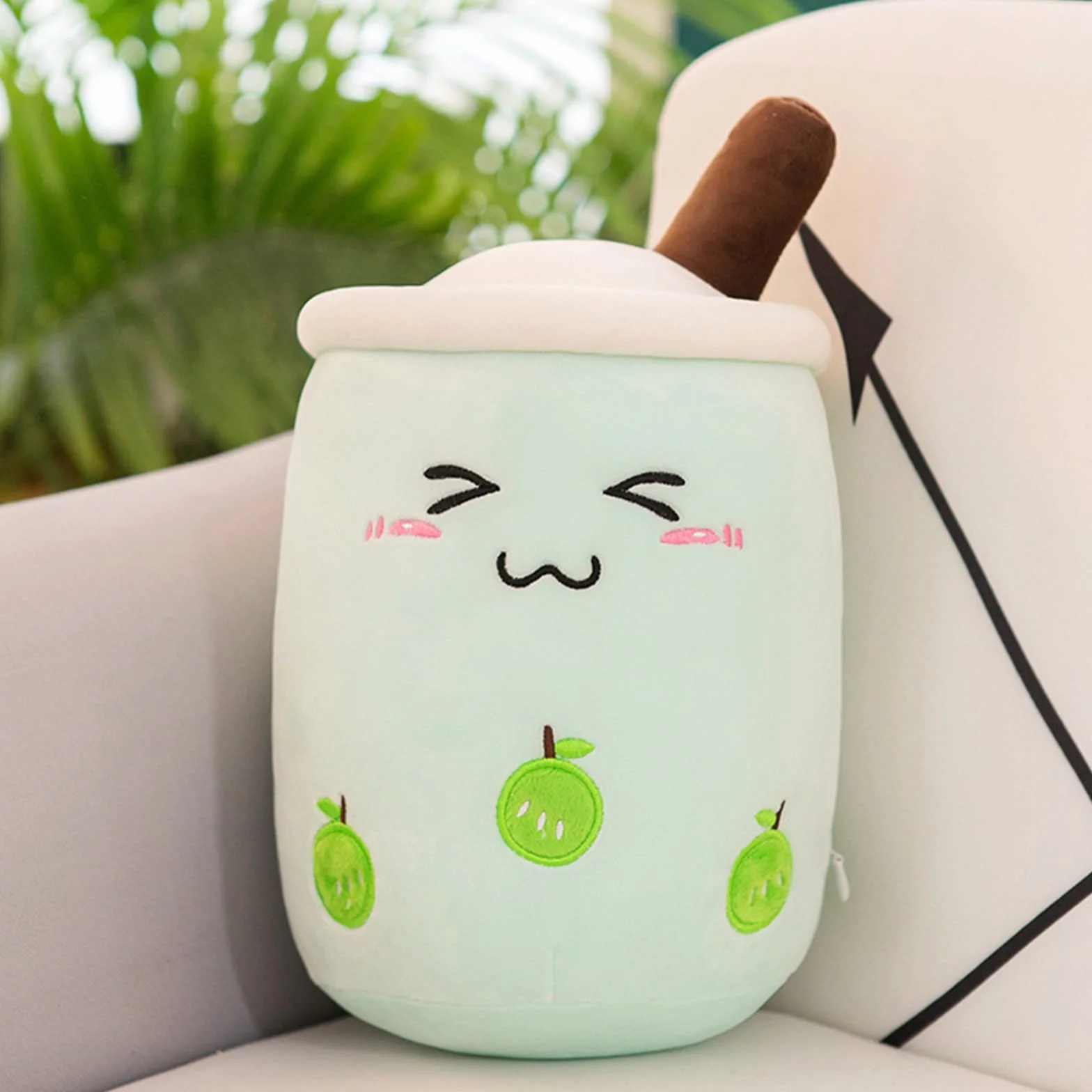 Bubble Tea pluszowe zwierzątko Boba, przytulanka, miękka maskotka do herbaty, miękka lalka, filiżanka do herbaty, poduszka dla dzieci (niebieska wąż, 25 cm)