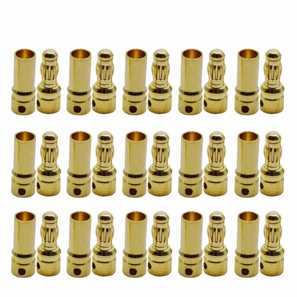 GTIWUNG 15 par pozłacanych wtyczek bananowych, 3,5 mm, do silnika, bezszczotkowy silnik ESC, pozłacane wtyczki bananowe, wtyki kulowe (15 szt. 3,5 mm męski wtyk + 15 szt. 3,5 mm wtyk żeński 3,5 mm)