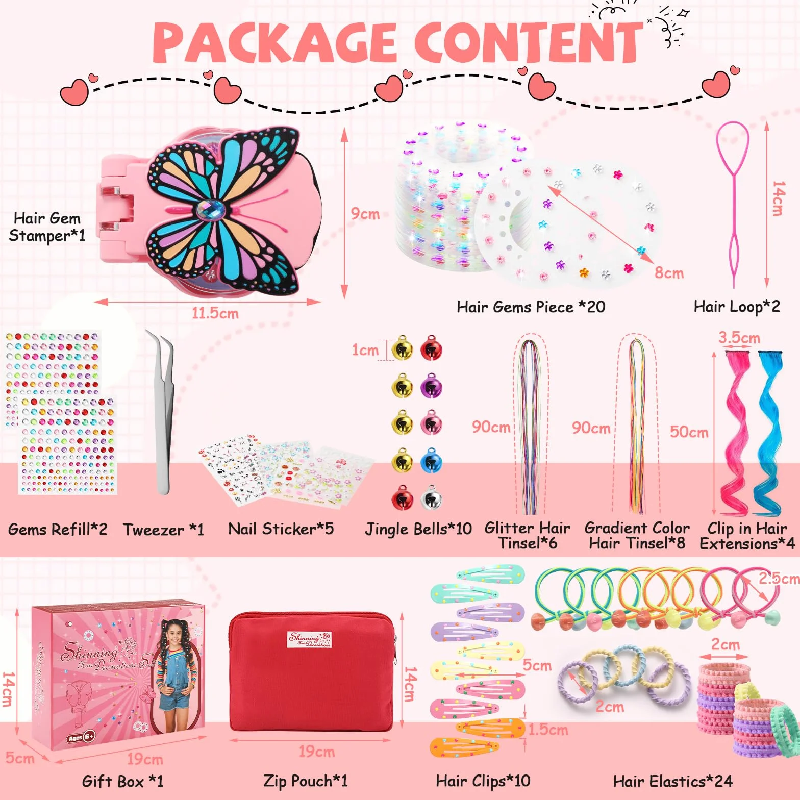 SEMKOTREE Zestaw do stylizacji włosów z 630 perełkami i pasemkami dla dzieci
