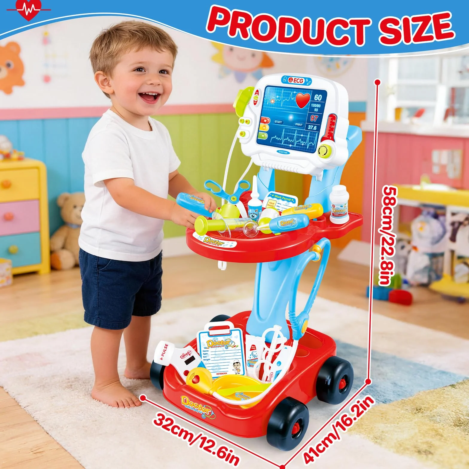 deAO Toys Little Doctor Kids Medical Center Hospital przenośny zestaw do odgrywania ról z akcesoriami