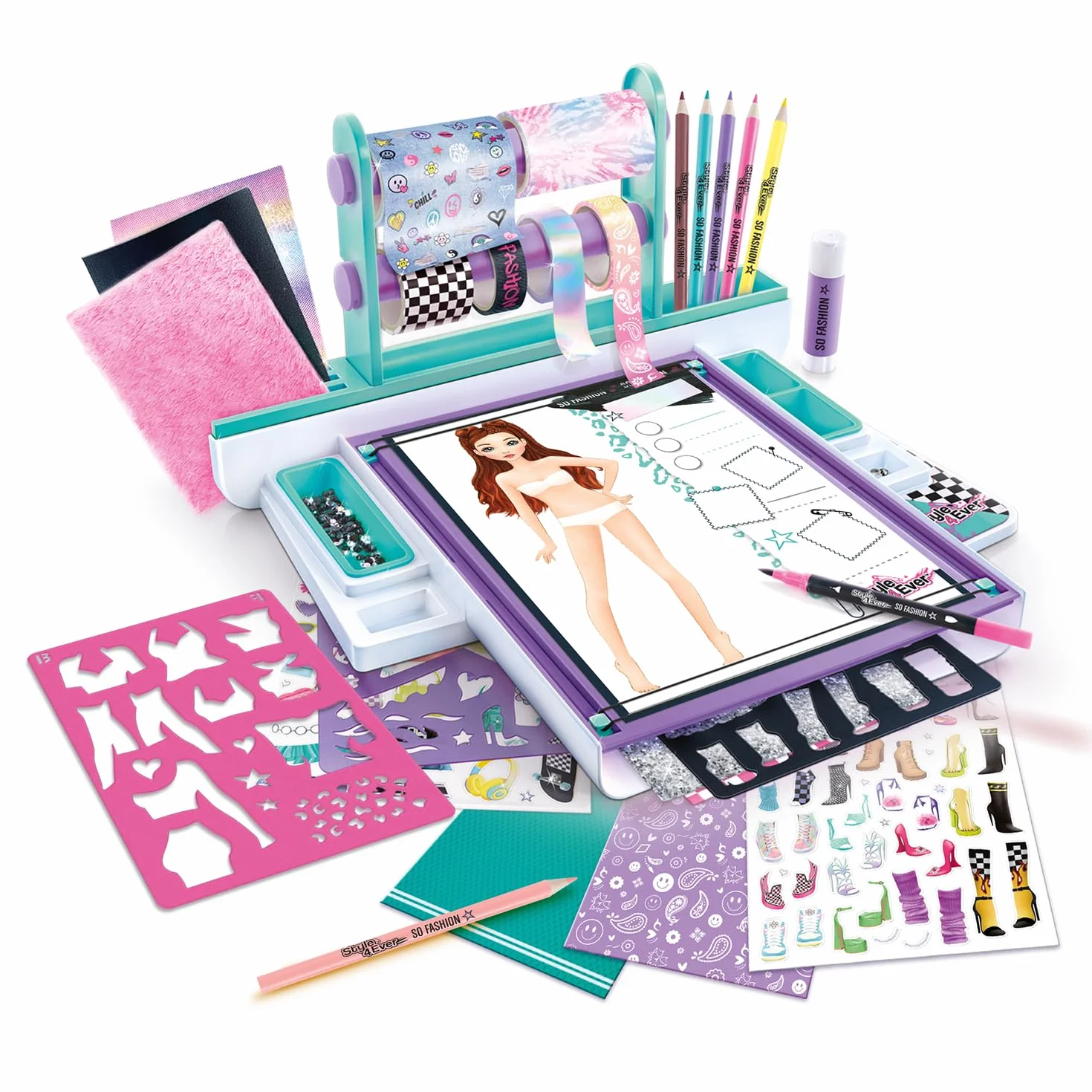 Canal Toys - Styl 4 Ever Fashion Designer Tablet Dziecko 6 lat + - Studio rysowania i kreatywnego wypoczynku z samoprzylepnymi tkaninami, szablonami, naklejkami i pisakami, aby stworzyć swoją kolekcję
