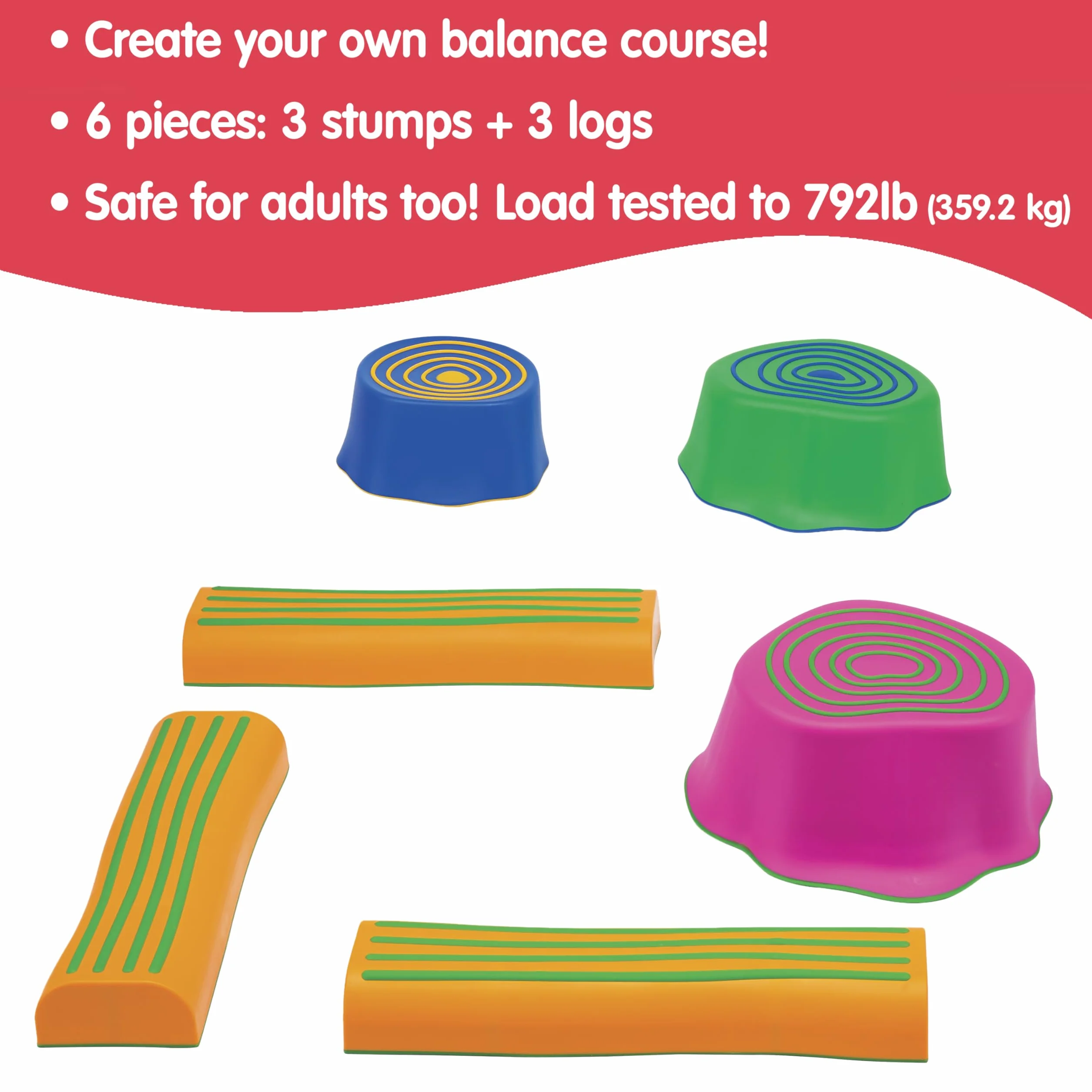 edxeducation Step-a-Trail - 6 Piece Backyard Obstacle Course for Kids - Indoor and Outdoor - Build Coordination and Confidence - Physical and Sensory Play