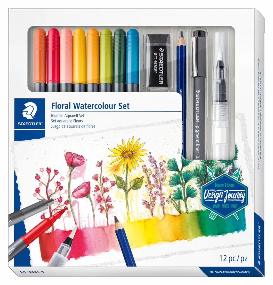 Staedtler 61 3001-1 Design Journey kwiatowy zestaw akwareli - zestaw mieszany (12 sztuk), czarny