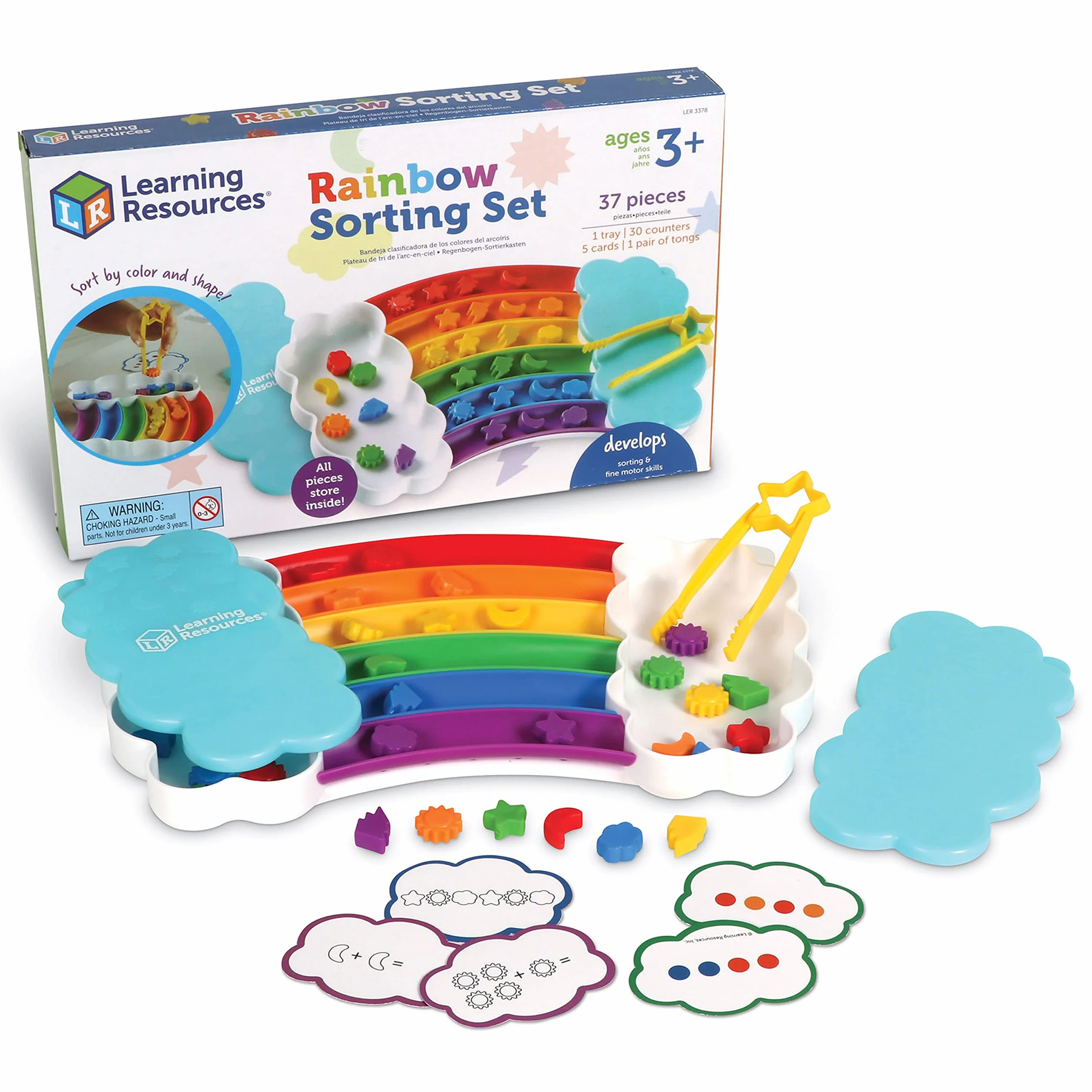 Learning Resources Tęczowy Zestaw do Sortowania, 37 elementów, Umiejętności z zakresu motoryki małej, Sortowanie, Tworzenie wzorów, Umiejętności dodawania, Zabawki edukacyjne dla małych dzieci
