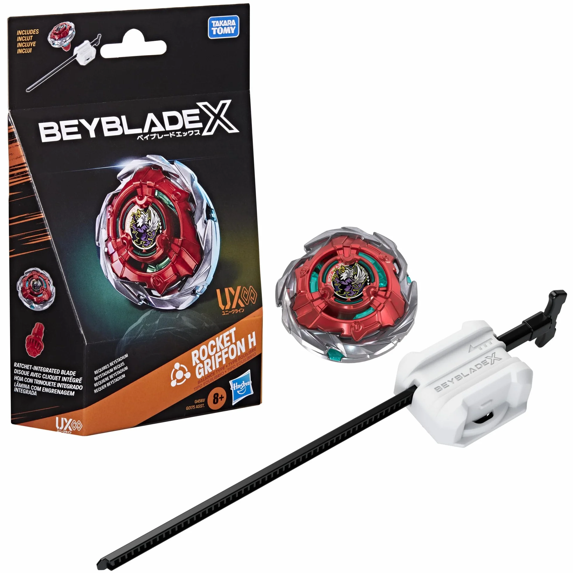 Beyblade X Rocket Griffon H UX Infinity zestaw startowy z wyważonym bączkiem bey i wyrzutnią Takara Tomy, bączki, od 8 lat