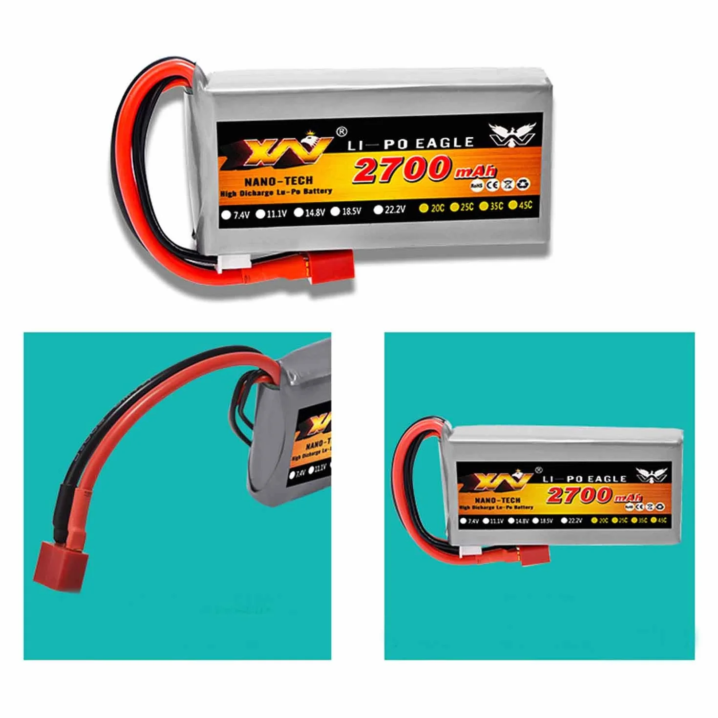 7,4 V 2700 mAh 2S bateria zamienna do WLTOYS 12428 1/12 RC Car Grey z wtyczką T