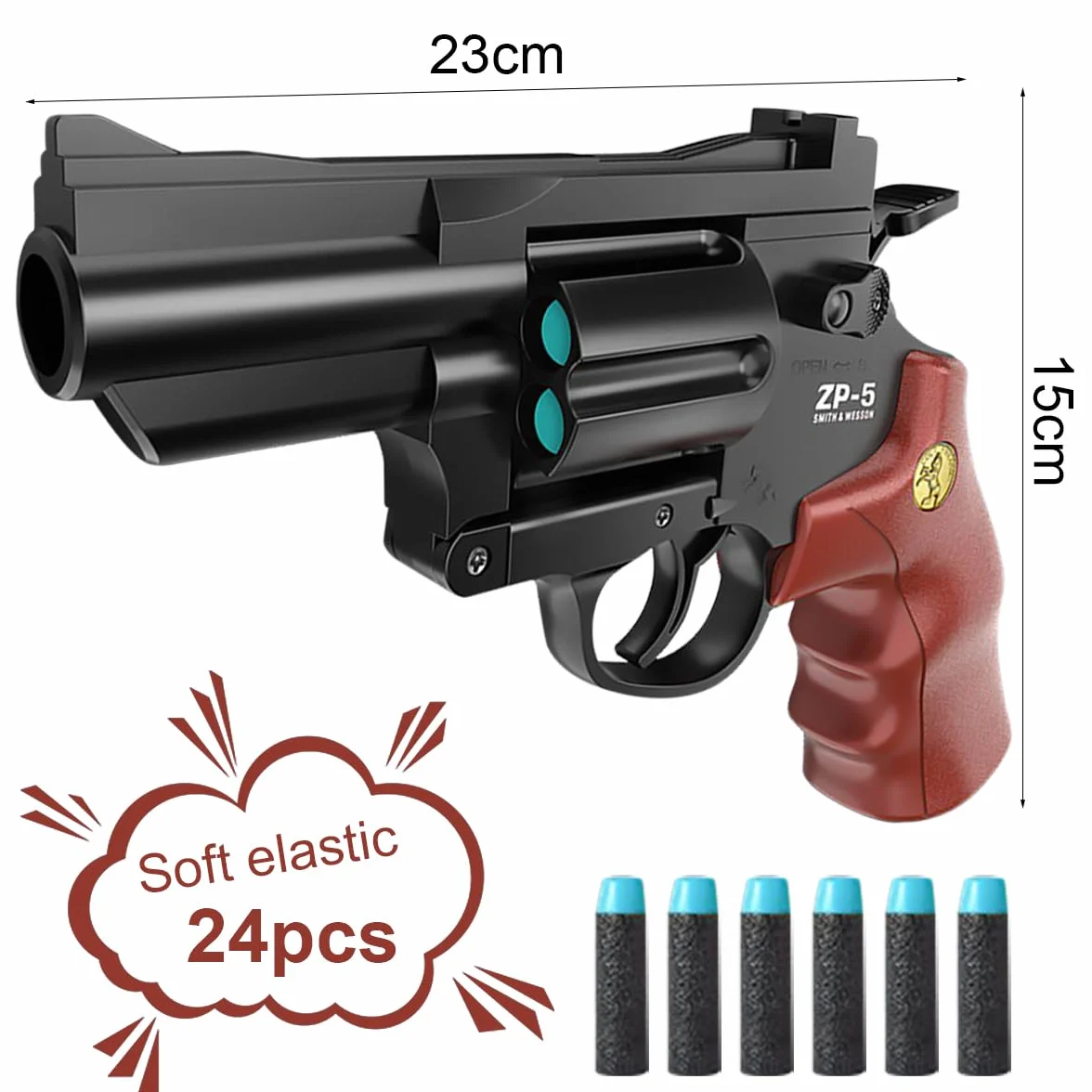 Zabawkowy pistolet piankowy, zabawka dla dzieci, pistolet zabawkowy, z 24 piankami EVA, do zabawy wewnątrz i na zewnątrz, dla dzieci od 7 lat (brązowy + czarny)