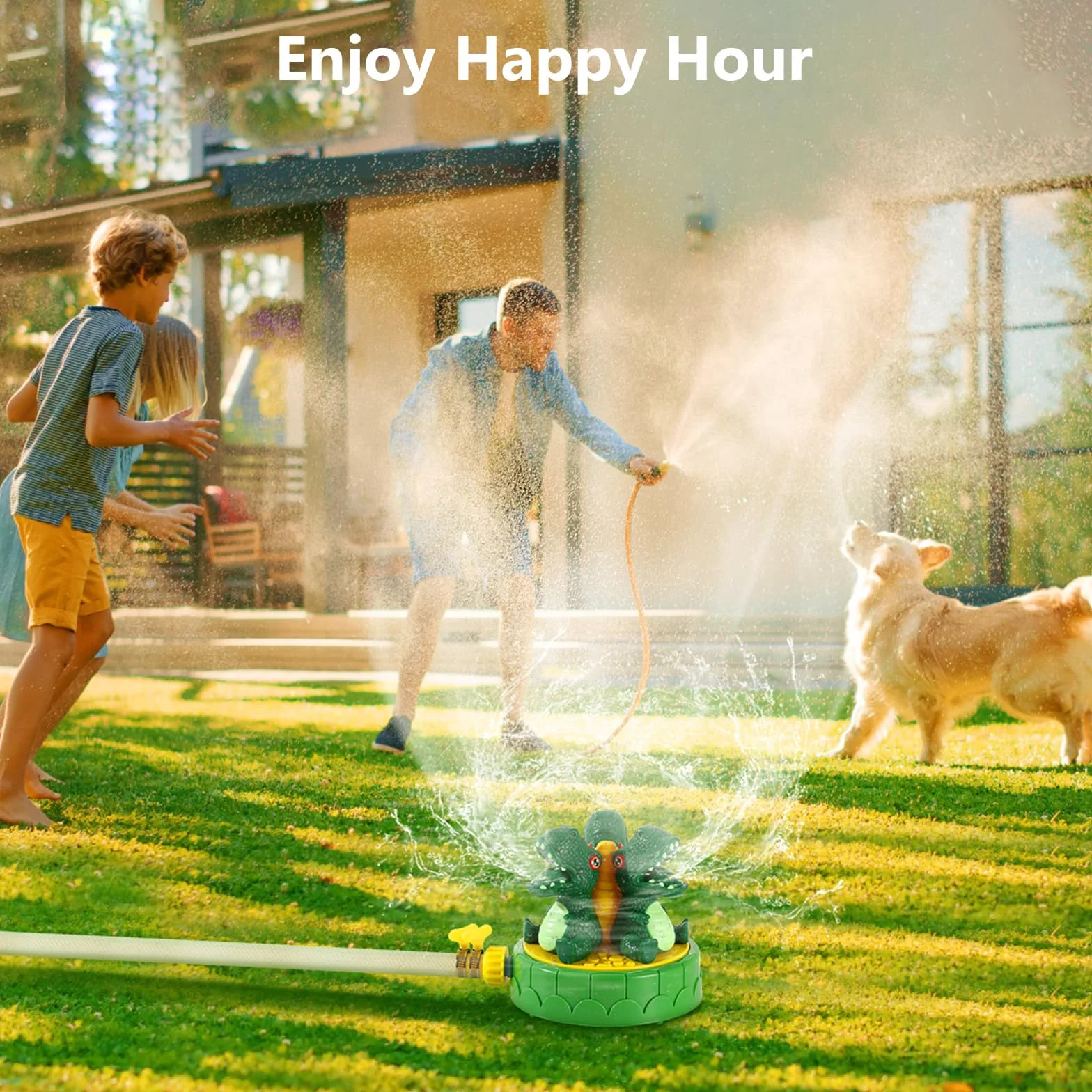 MoKo Dinosaur Sprinkler for Kids, Outdoor Water Toy Spray with 2 Hose Clamps 3 Nozzles, Summer Play for Backyard Lawn