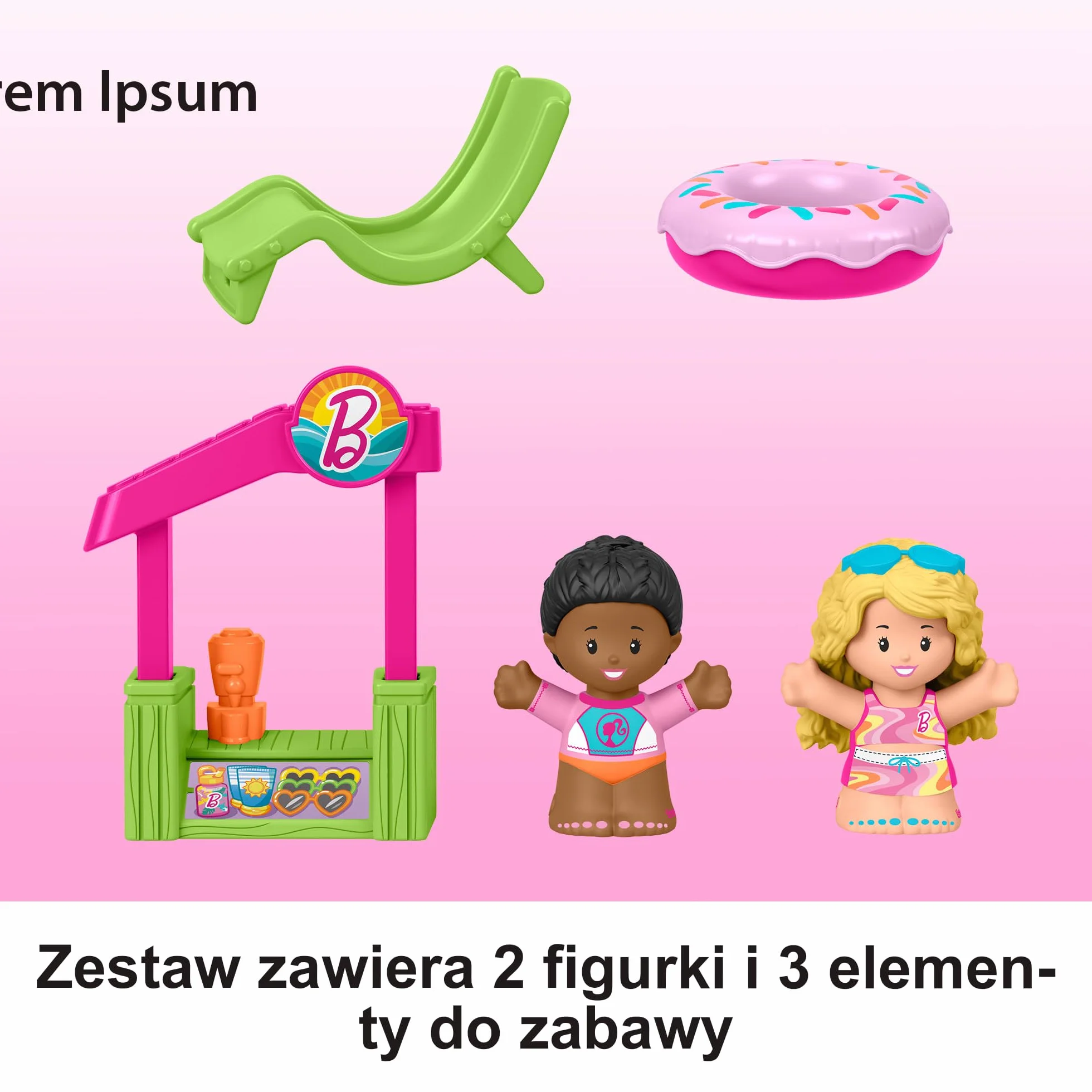 Fisher-Price Little People Barbie Domek Malibu Zestaw z 2 figurkami i akcesoriami do zabawy w naśladowanie, zabawka dla dzieci od 18 miesiąca życia, JCW71