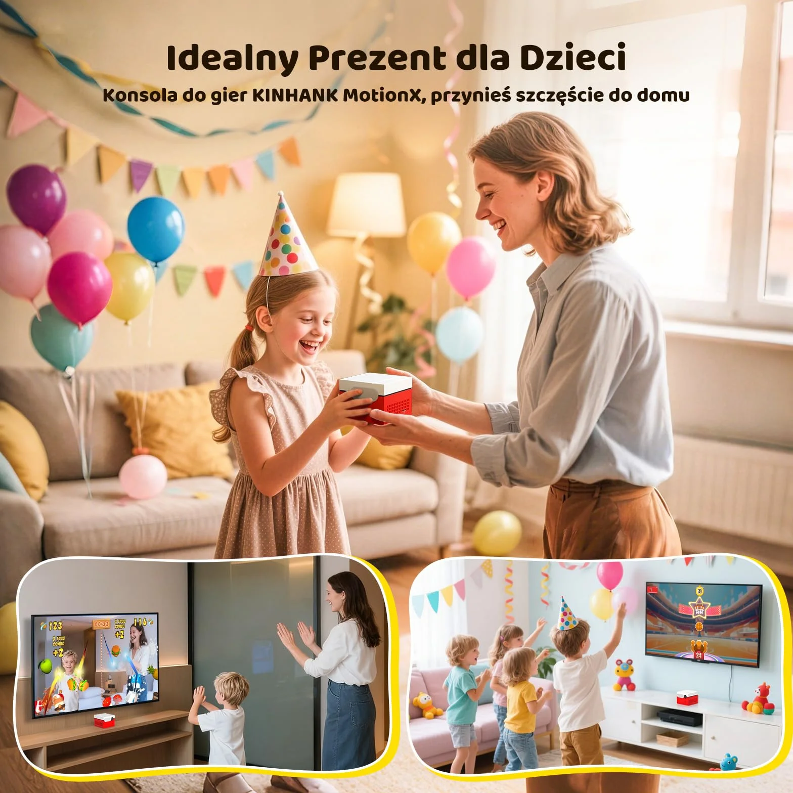 KINHANK MotionX Konsola do Gier z Czujnikiem Ruchu - Interaktywna Konsola do Gier dla Rodziców i Dzieci, Stałe Aktualizacje/Brak Kontrolera/Brak Subskrypcji, Prezent dla Dzieci, Plug & Play, 41 Gier