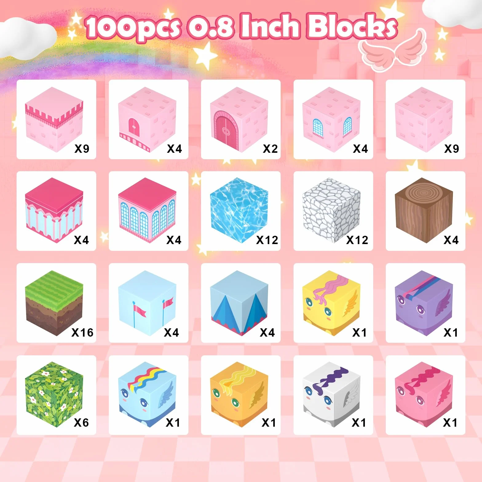 PINKCAT – 100 sztuk klocków magnetycznych, klocki do budowania różowego zamku dla dzieci, zabawki sensoryczne STEM dla maluchów, zabawka niezbędna w podróży, dla dziewczynek w wieku 3–12 lat