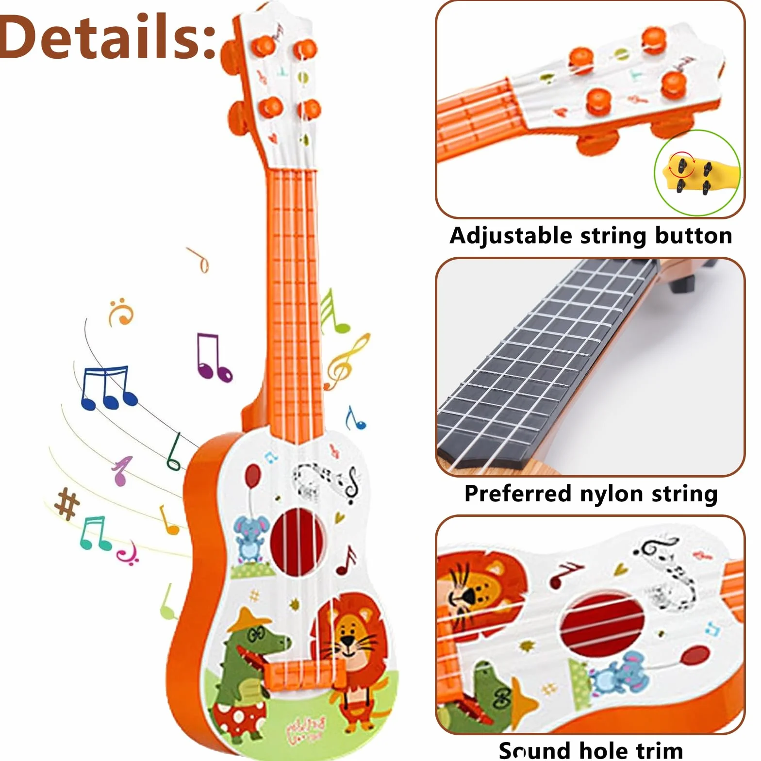 41 cm Gitara Zabawka, Ukulele dla dzieci, gitara dla dzieci, mini gitara dla dzieci, muzyka zabawki edukacyjne, gitara dla dzieci z 4 regulowanymi strunami, dla początkujących, dziewcząt, chłopców