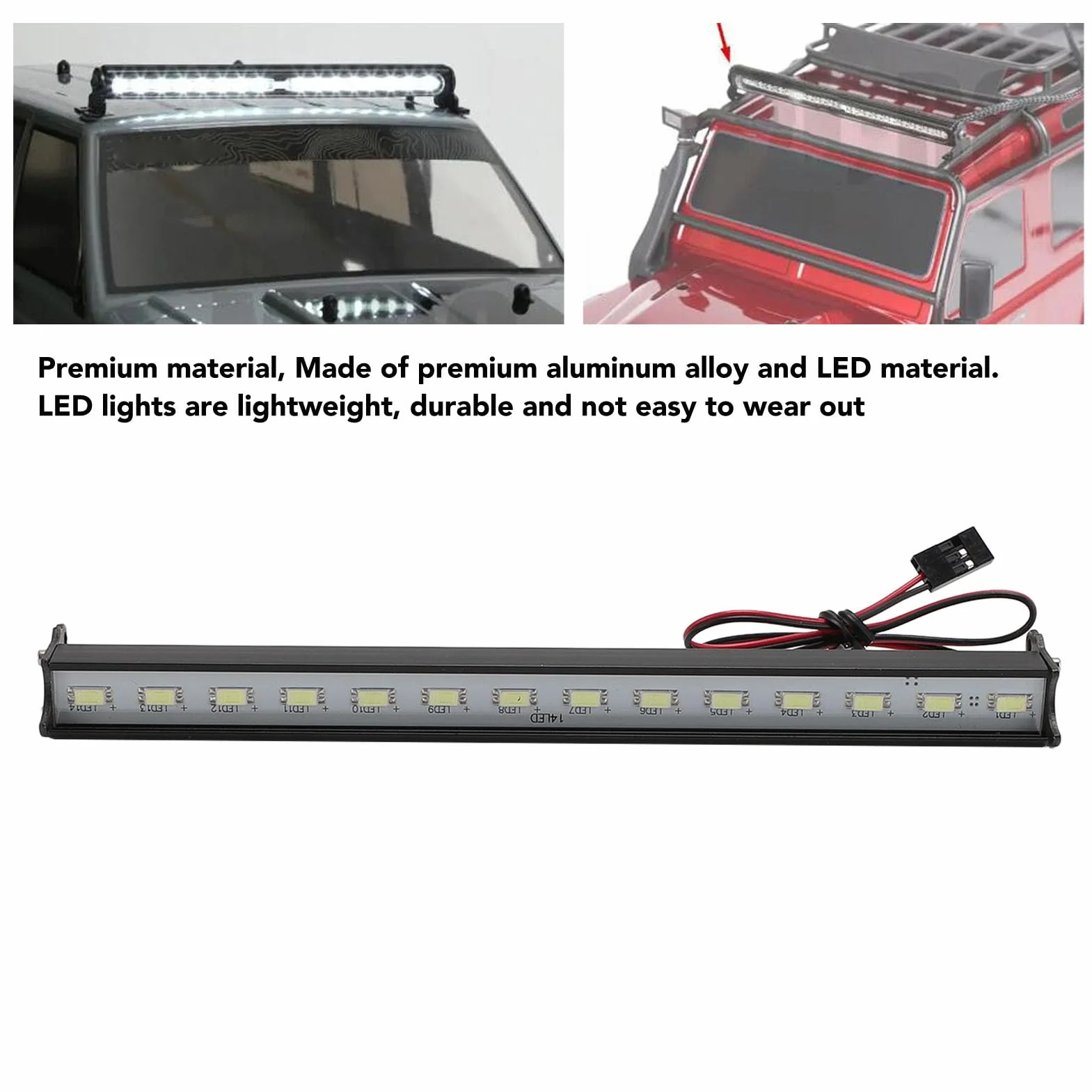 Jasnobiała Lampa Dachowa Samochodowa 14LED RC, Stop Aluminium, Lekka, Długa żywotność, 180 Mm, z Kablem Kontrolera światła