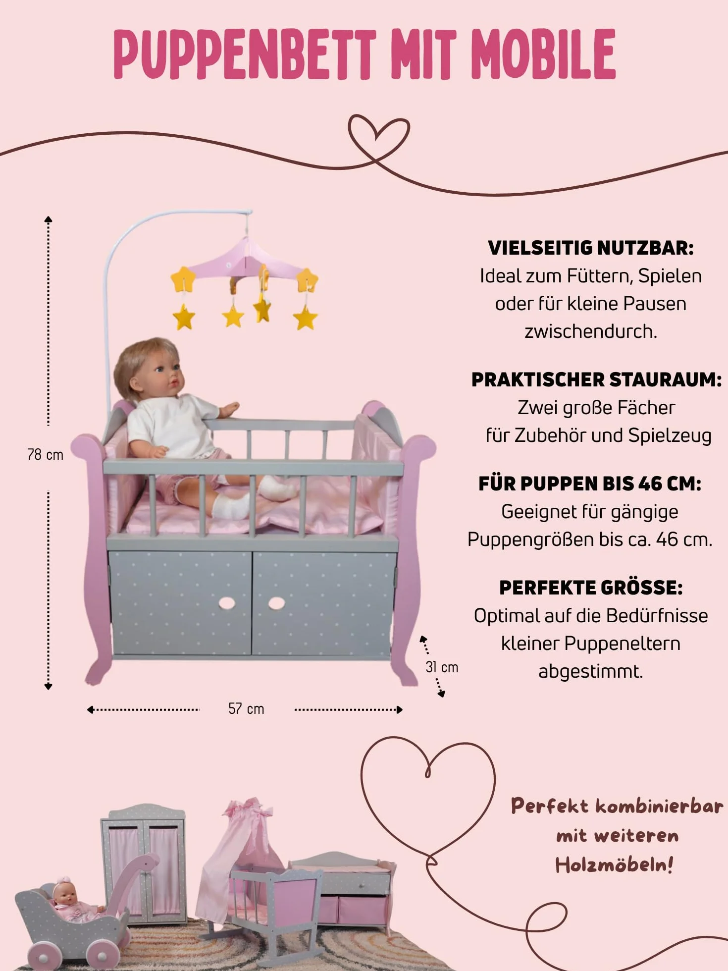 Bayer Chic Łóżko dla lalek 2000 510 91, szare
