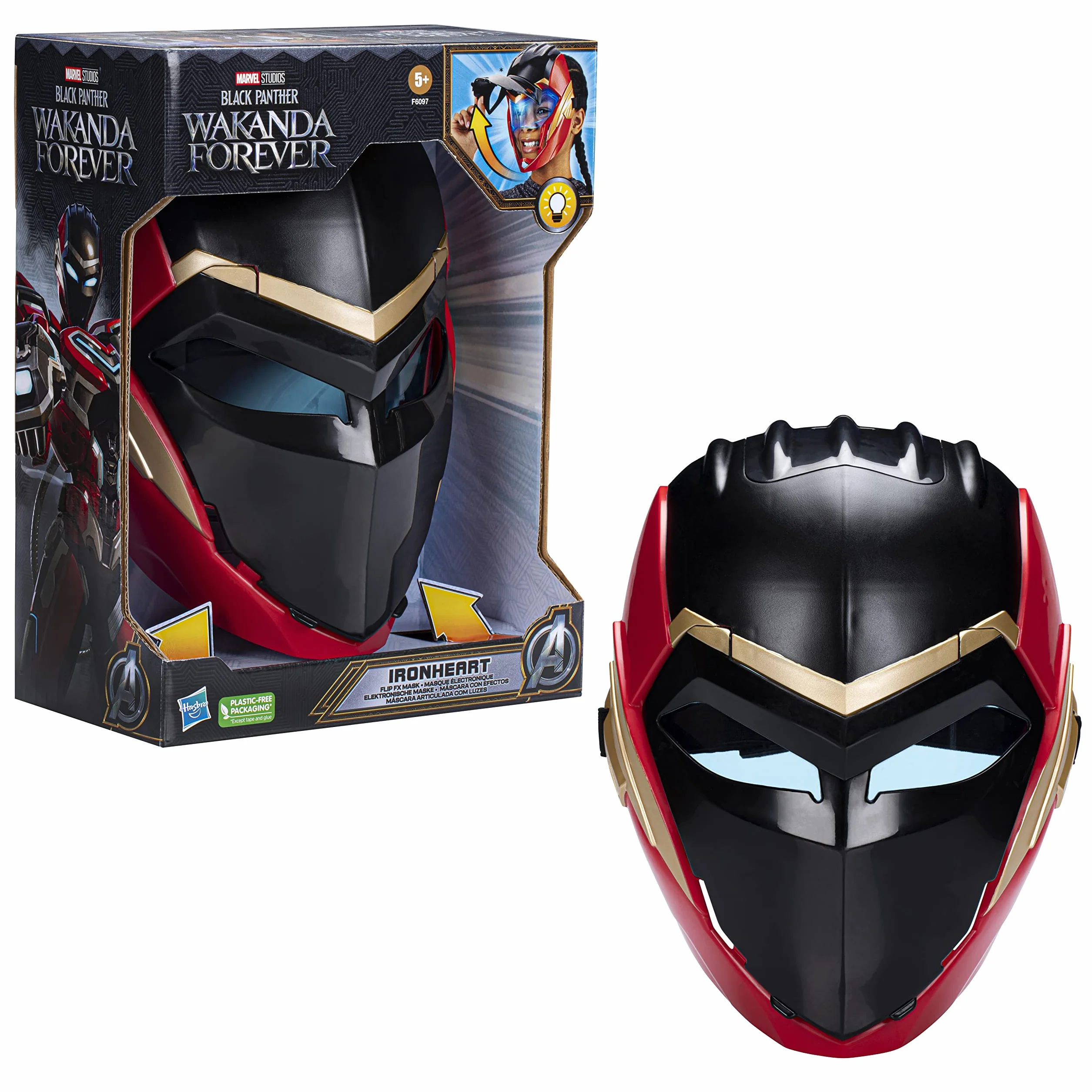 Marvel Hasbro Studios czarna pantera Wakanda Forever Ironheart Flip FX świecąca maska, zabawka do odgrywania ról dla dzieci w wieku 5 lat, F6097, wielokolorowa