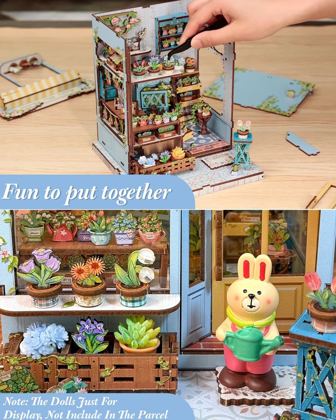 CUTEBEE Book Nook Kit-Zestaw Domku Dla Lalek do Samodzielnego Złożenia,Drewniana Podpórka do Książek 3D,Kreatywna Dekoracja na Półkę,Prezent(Anna's Blue Blossom)