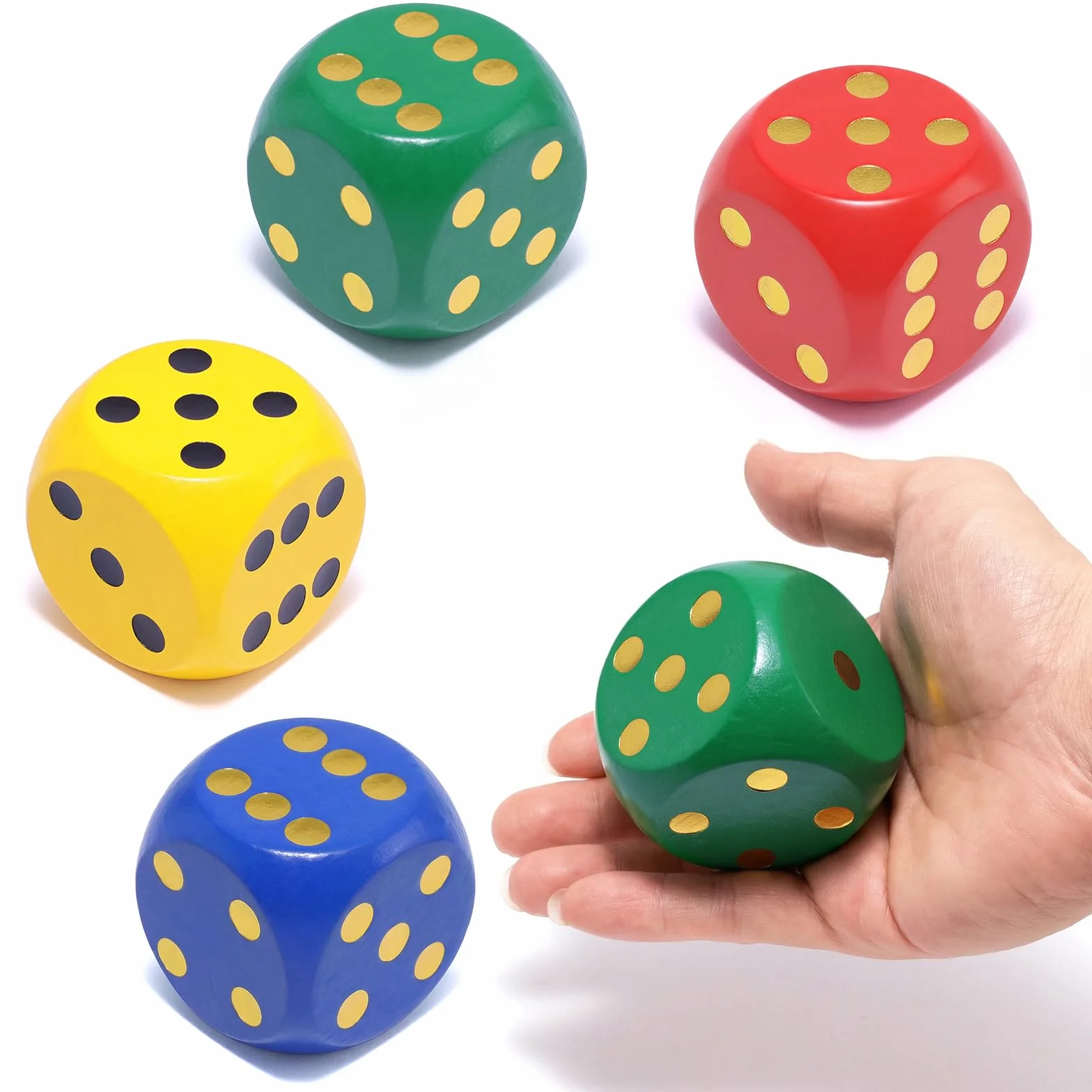 4 kostki duże, 50 mm, naturalne drewno, kolorowe kostki, drewniane kostki, do gier planszowych, do domu, na imprezę, matematykę, 4 kolory