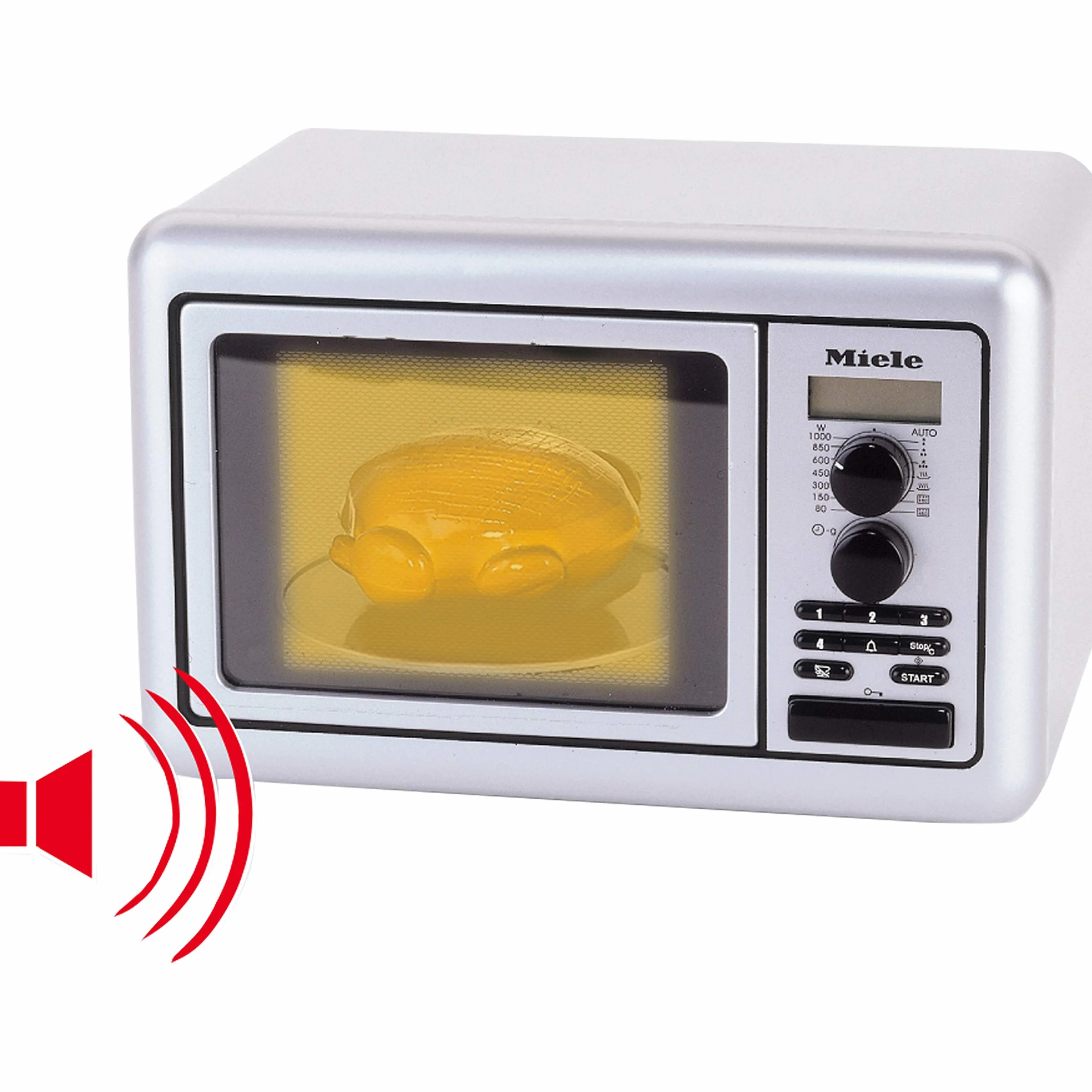Theo Klein 9492 Miele kuchenka mikrofalowa dla dzieci | Obrotowy talerz zasilany bateriami | Timer z 3-stopniowym ustawieniem czasu i sygnałem dźwiękowym | Zabawka dla dzieci od 3 lat