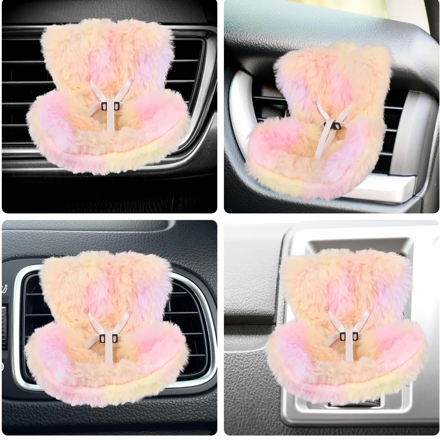 Fotelik Samochodowy Lalek, Pluszowy Fotelik Bezpieczeństwa z Klipsami Nawiewu dla Lalek 17cm Elegancka Kanapa-Zabawka Dekoracje Samochodowe Domowe Ekspozycja Biurko (Różowy Żółty Fioletowy)