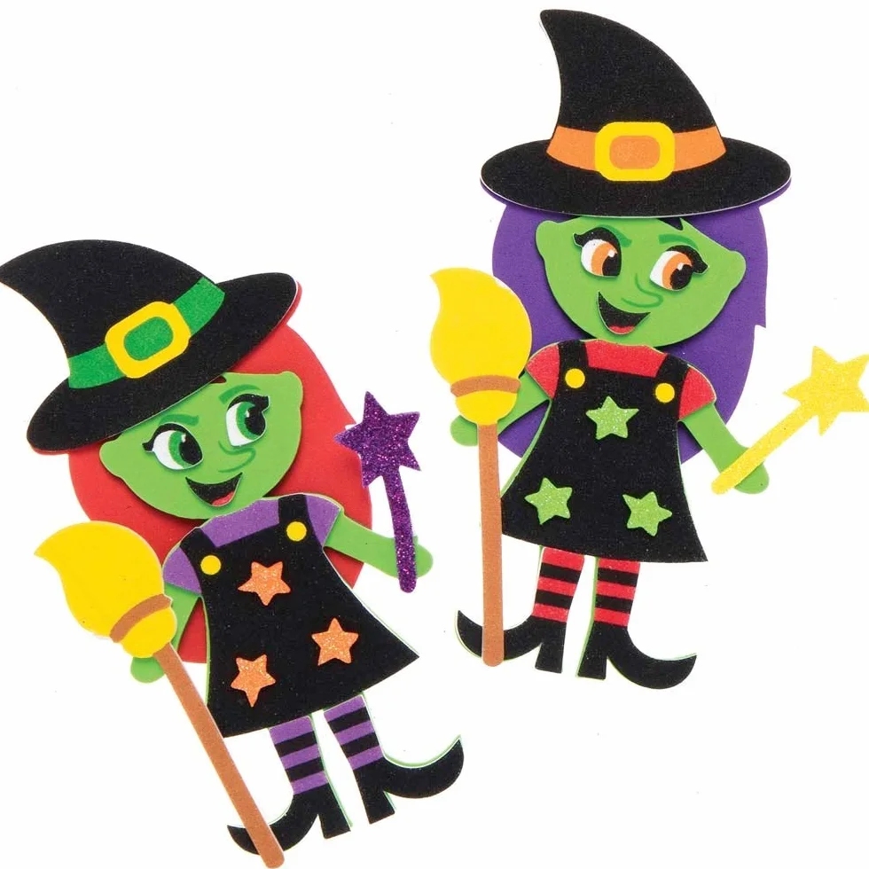 Baker Ross Zestaw magnesów do dekoracji na Halloween, zestaw 8 sztuk, zestawy rzemieślnicze na Halloween, dla dzieci, piankowa czarownica, dekoracja sztuka i rzemiosło (AX219)
